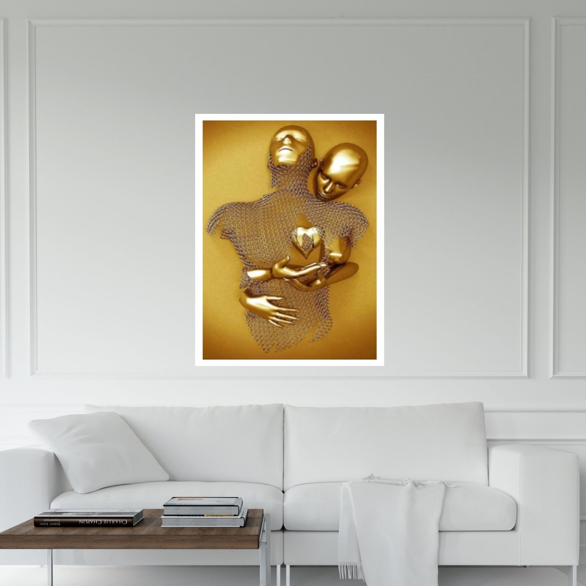 Couple Kissing Canvas Wall Art Gold Modern Stunning Wall Decor, Love heart Wall Art - Y Canvas