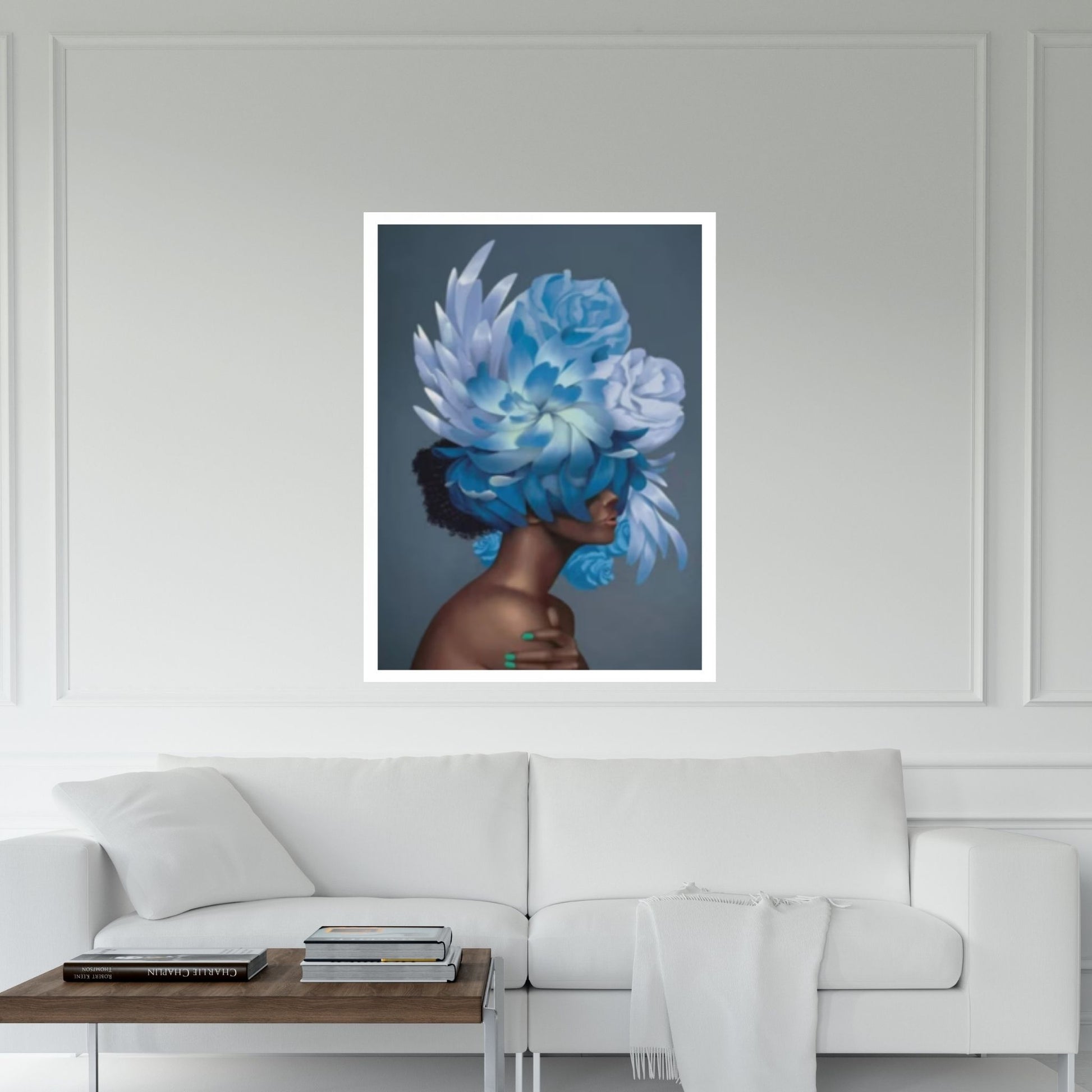 Woman With Blue Roses Canvas Art, Floral Head Woman Art Woman Wall Art, Red Roses Art - Y Canvas