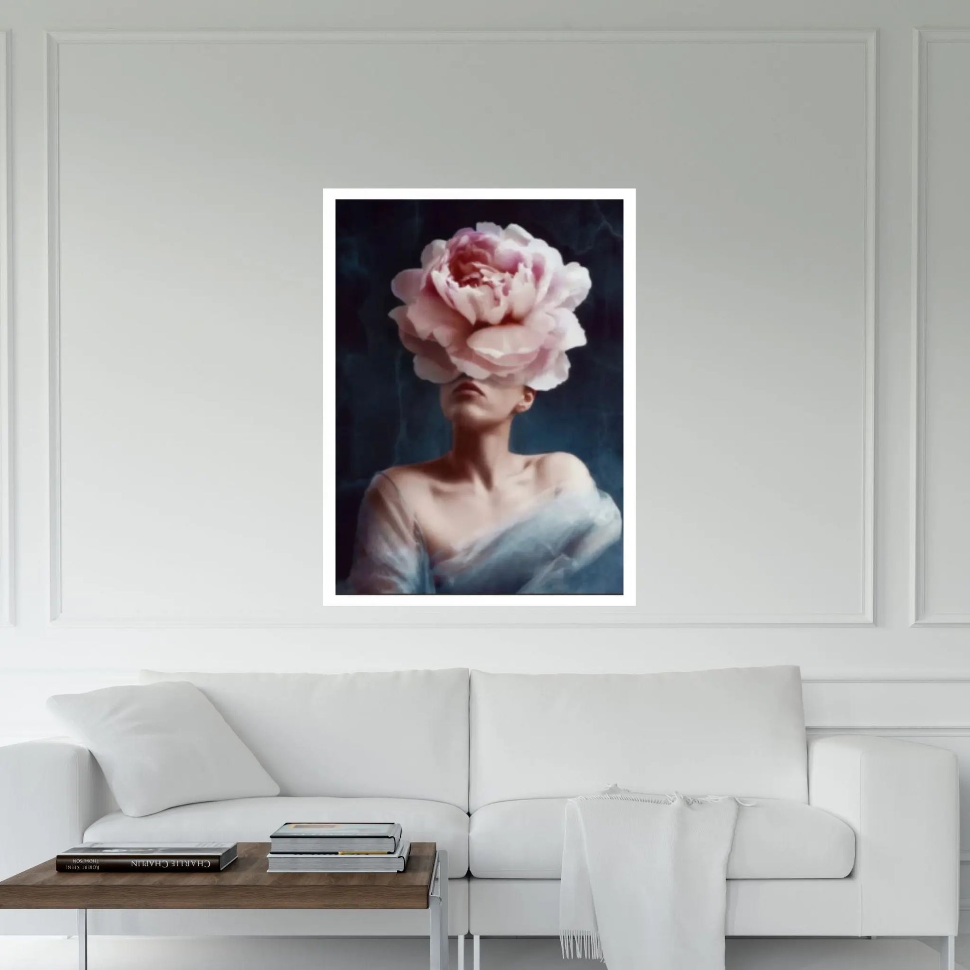 Dazzling Beauty: Woman Canvas with Pink Flower Head - Y Canvas