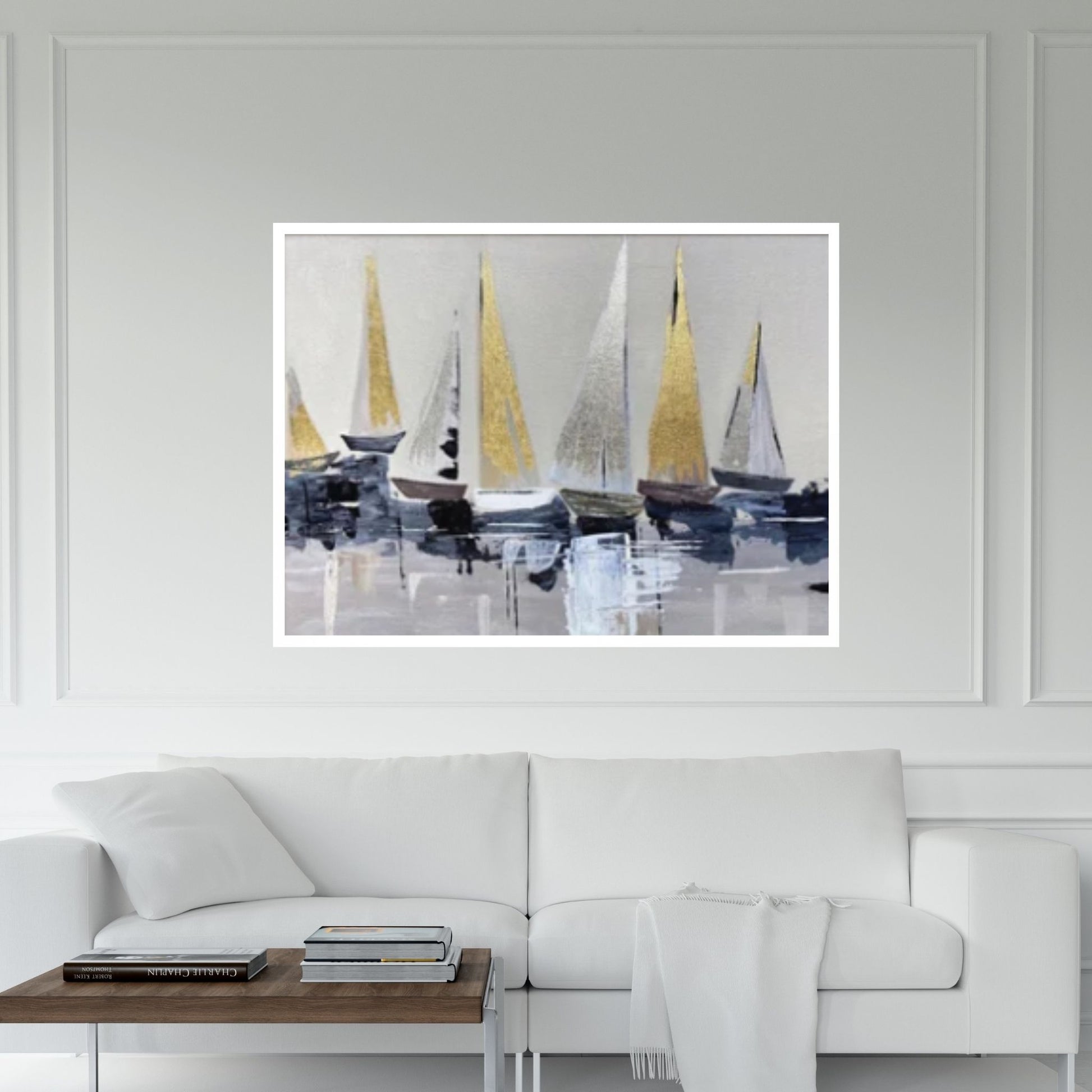 Original Sailboats Gather in The Harbor Landscape To Canvas Wall Art ,Nautical oil painting art on Canvas, Large Sailboat abstract painting - Y Canvas