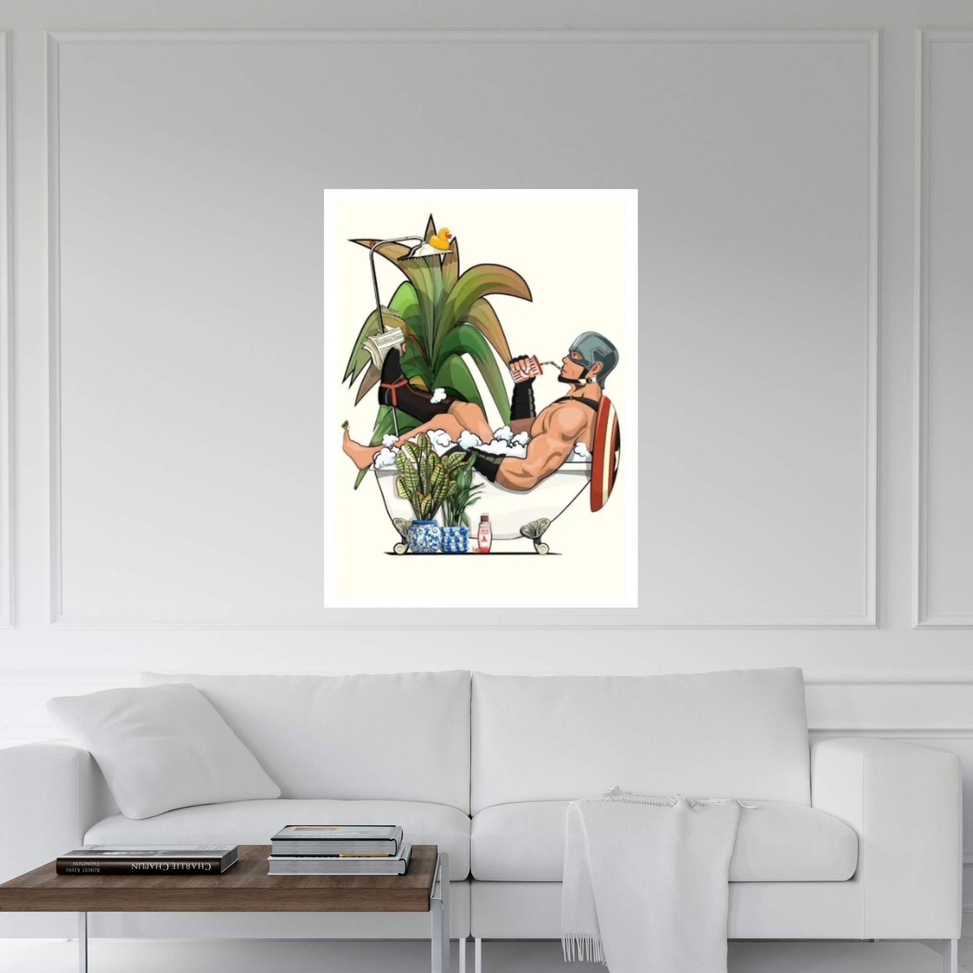 Captain American In The Bath Canvas Wall Art - Y Canvas