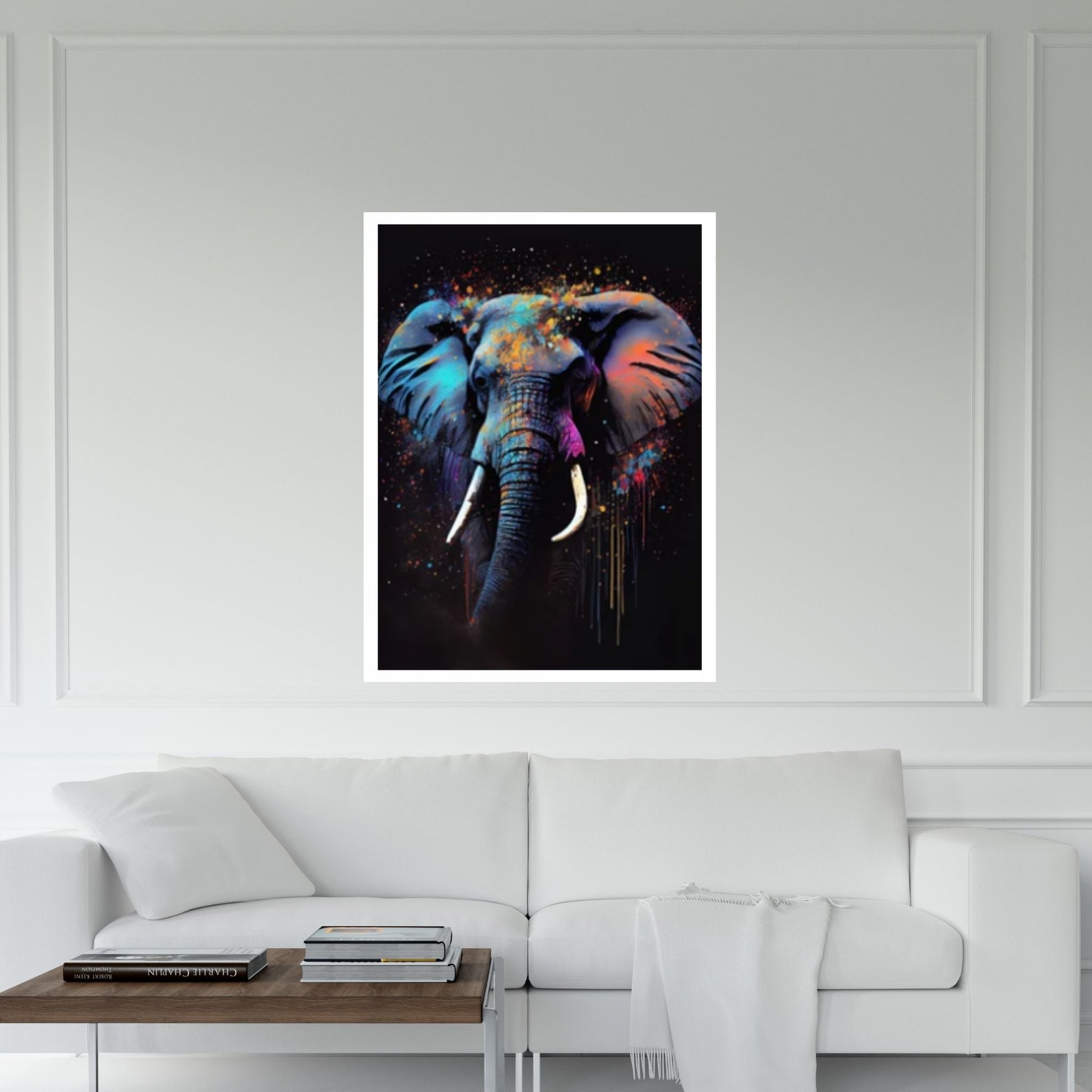 Abstract Animal Elephant Canvas Wall Art, Geometric Pop Art Portrait Illustration - Y Canvas