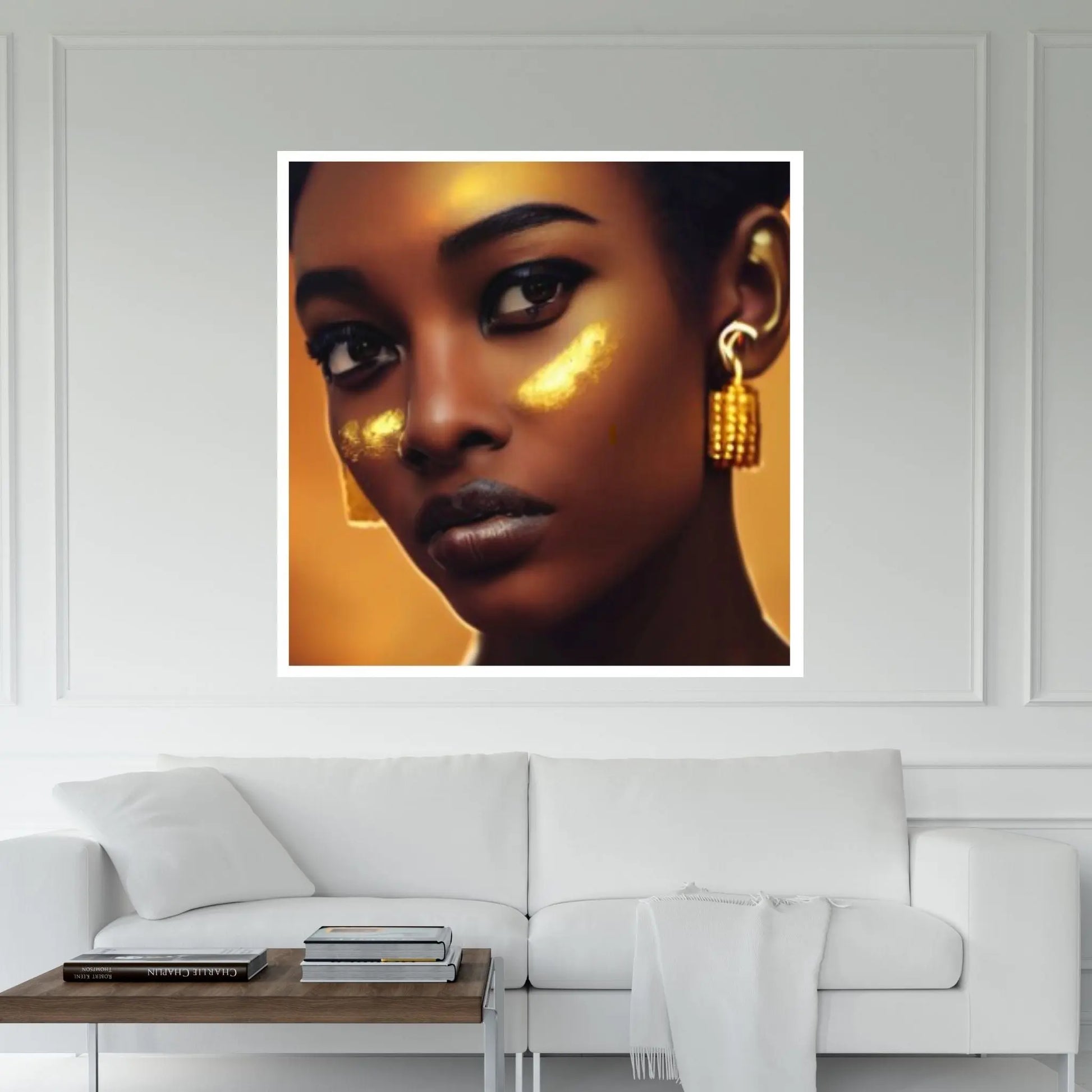 African Afro Canvas, African Woman Canvas, Gold Lip Art, Abstract Art Canvas, Ethnic Artwork, Black Woman Printed, African Gold Lip Printed - Y Canvas