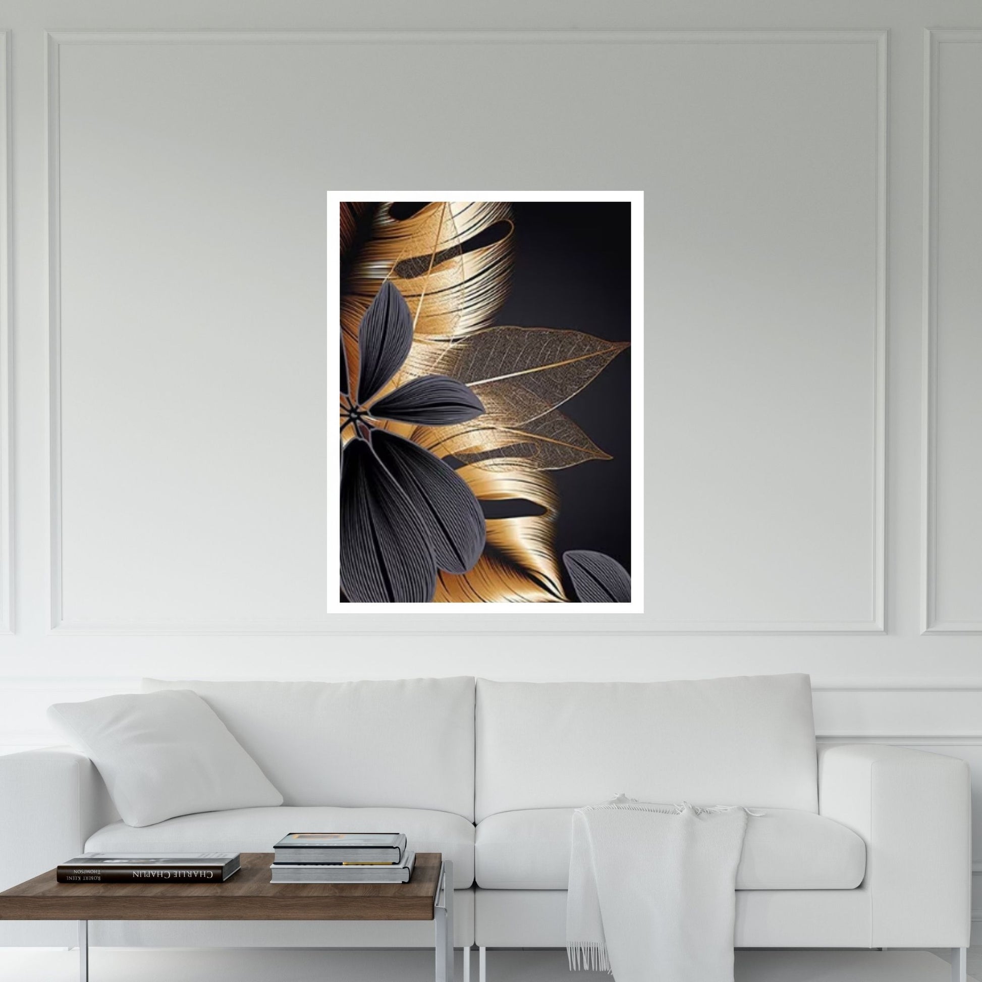 Art Painting Nordic Living Room Decoration, Black Golden Plant Leaf Canvas Poster - Y Canvas