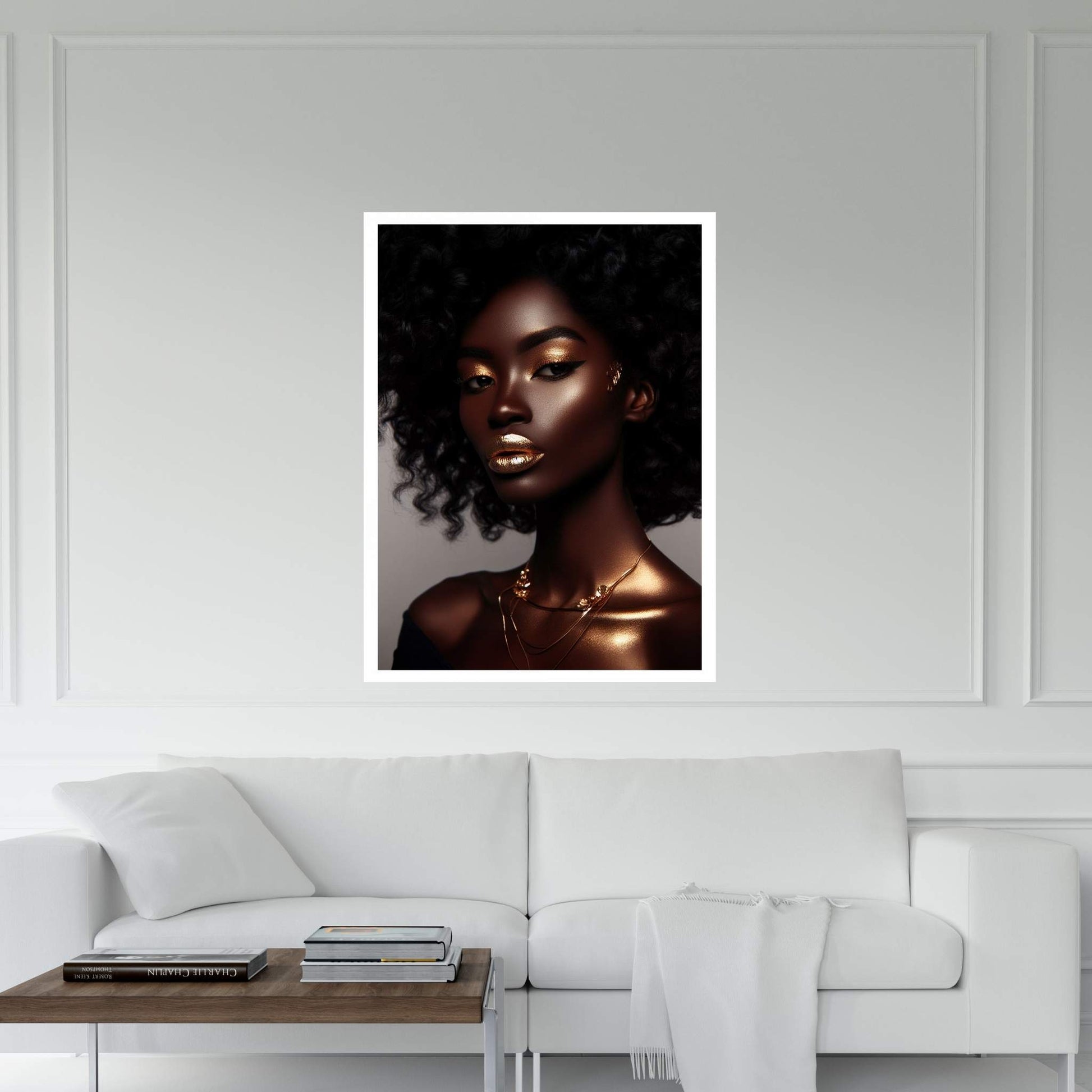 African Black Woman Gold Make-up Canvas Portrait Canvas Wall Art - Y Canvas