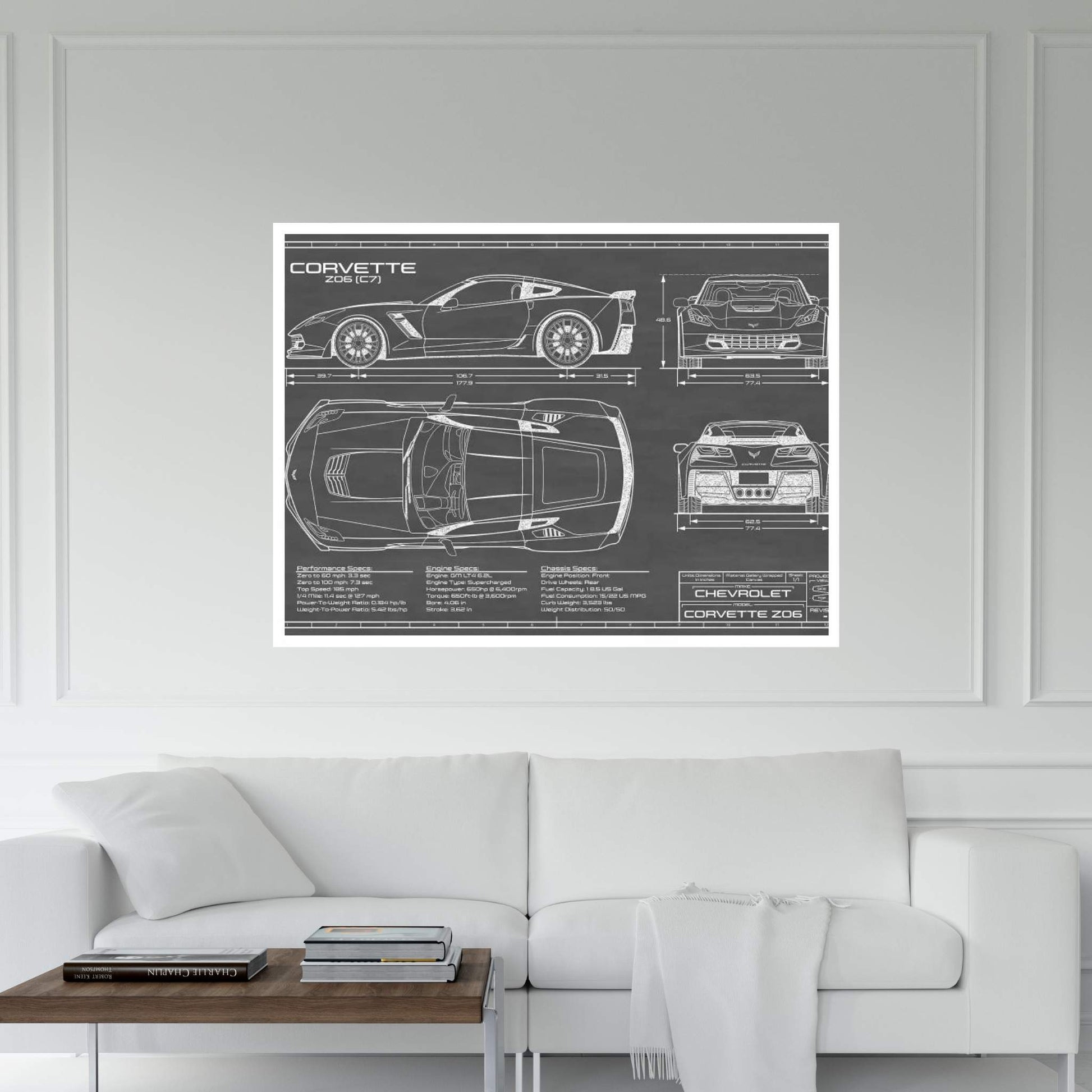 Corvette (C7) Z06 Black Canvas Wall Art - Y Canvas