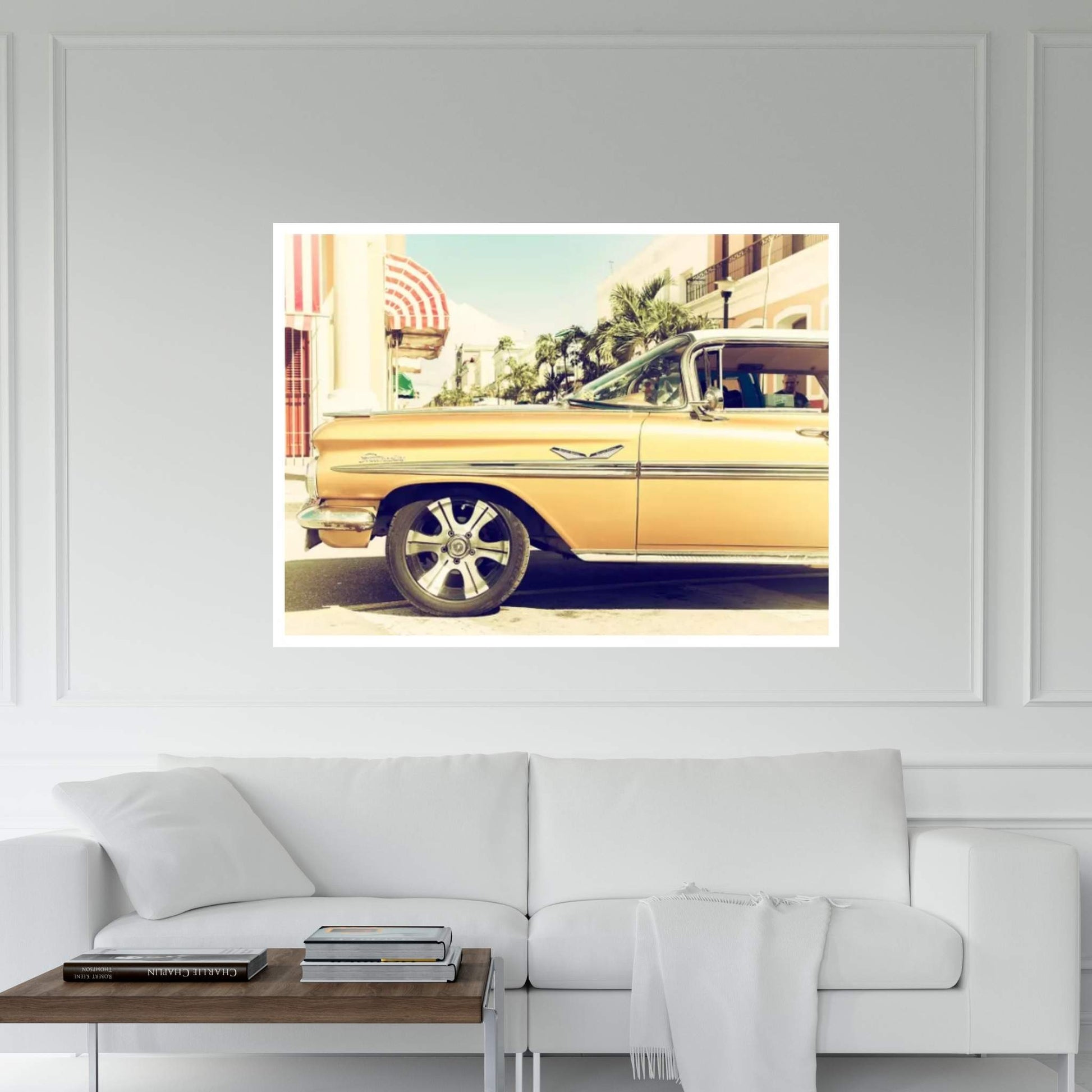 Vintage Yellow Car Canvas Wall Art - Y Canvas