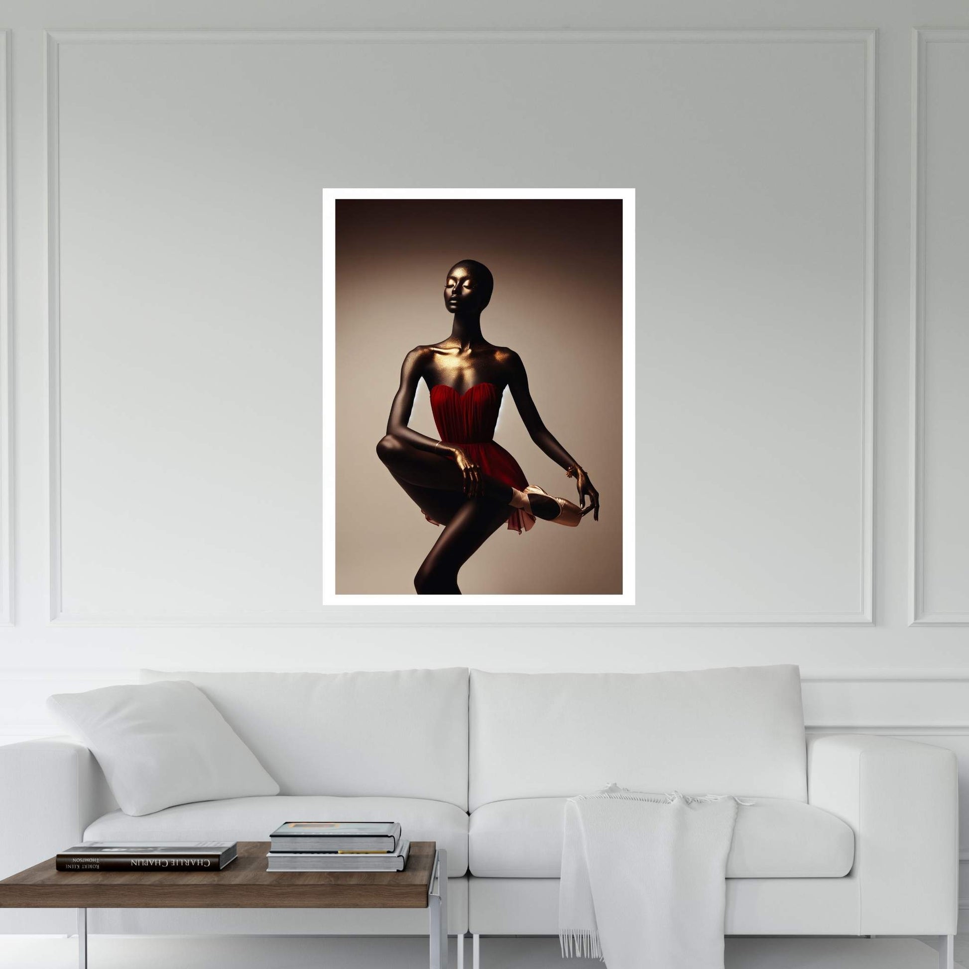 African Black Woman Ballerina in Red Dress Canvas Wall Art Home Decor - Y Canvas