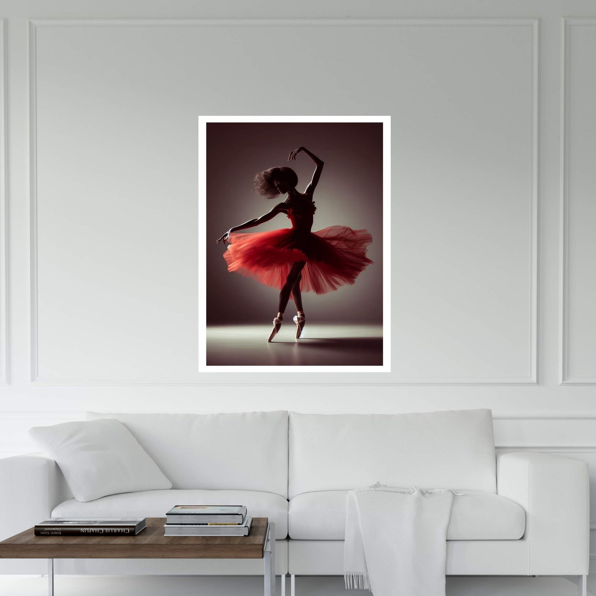 African Black Woman Ballerina in Red Dress Canvas Wall Art Home Decor - Y Canvas