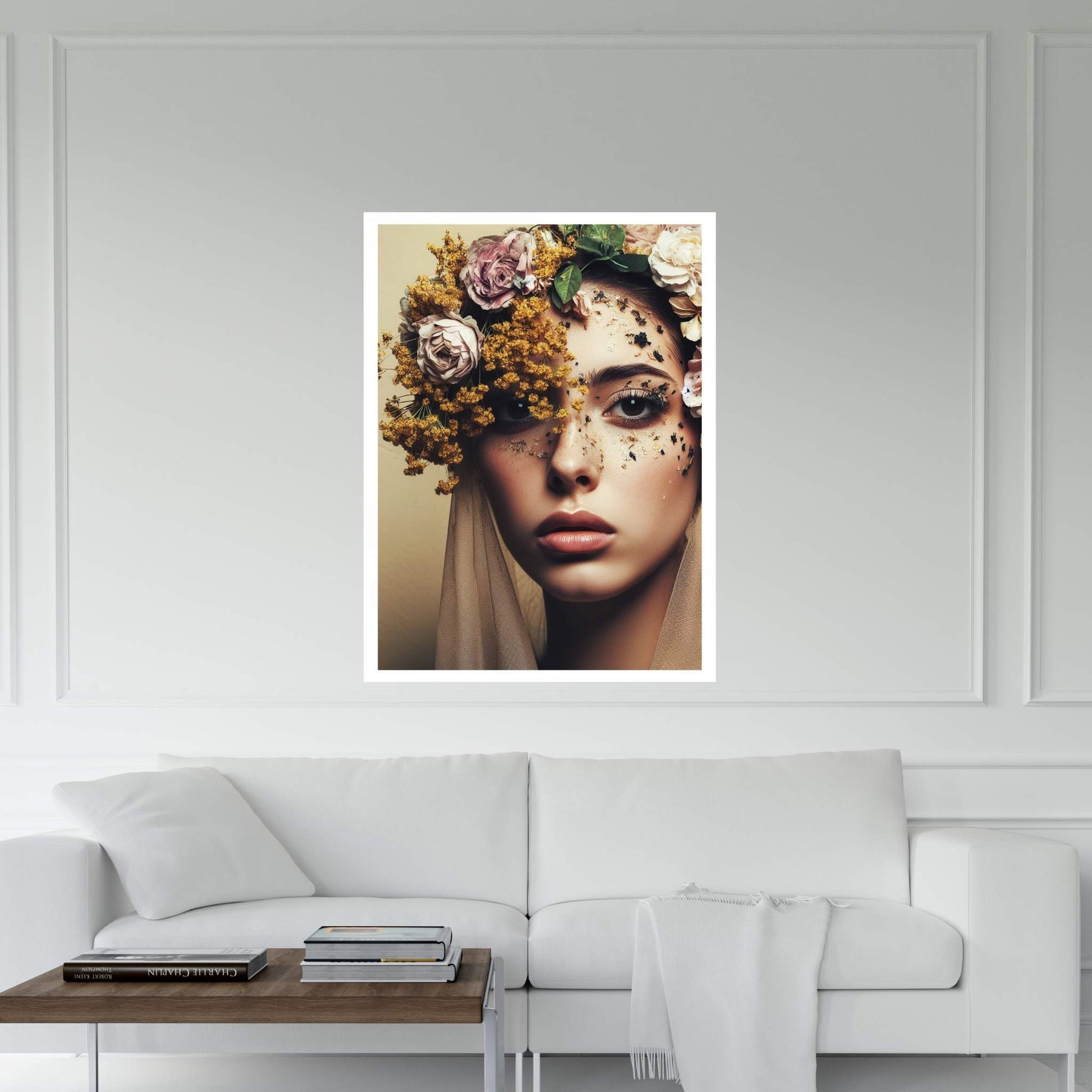 Woman Portrait Flower Head Canvas Wall Art - Y Canvas