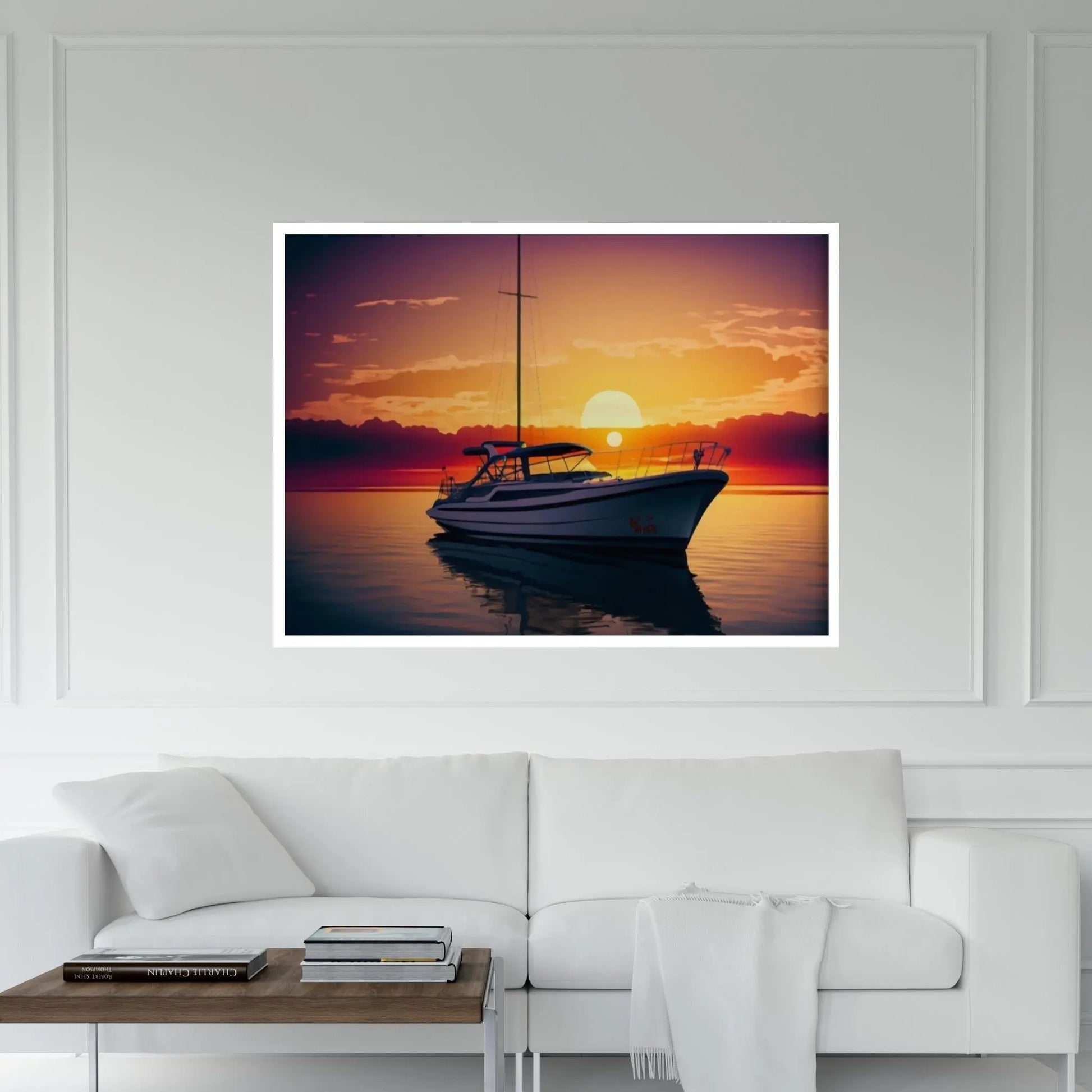 Sunset and Boat Canvas Wall Art, Home Decor Landscape Art Print - Y Canvas