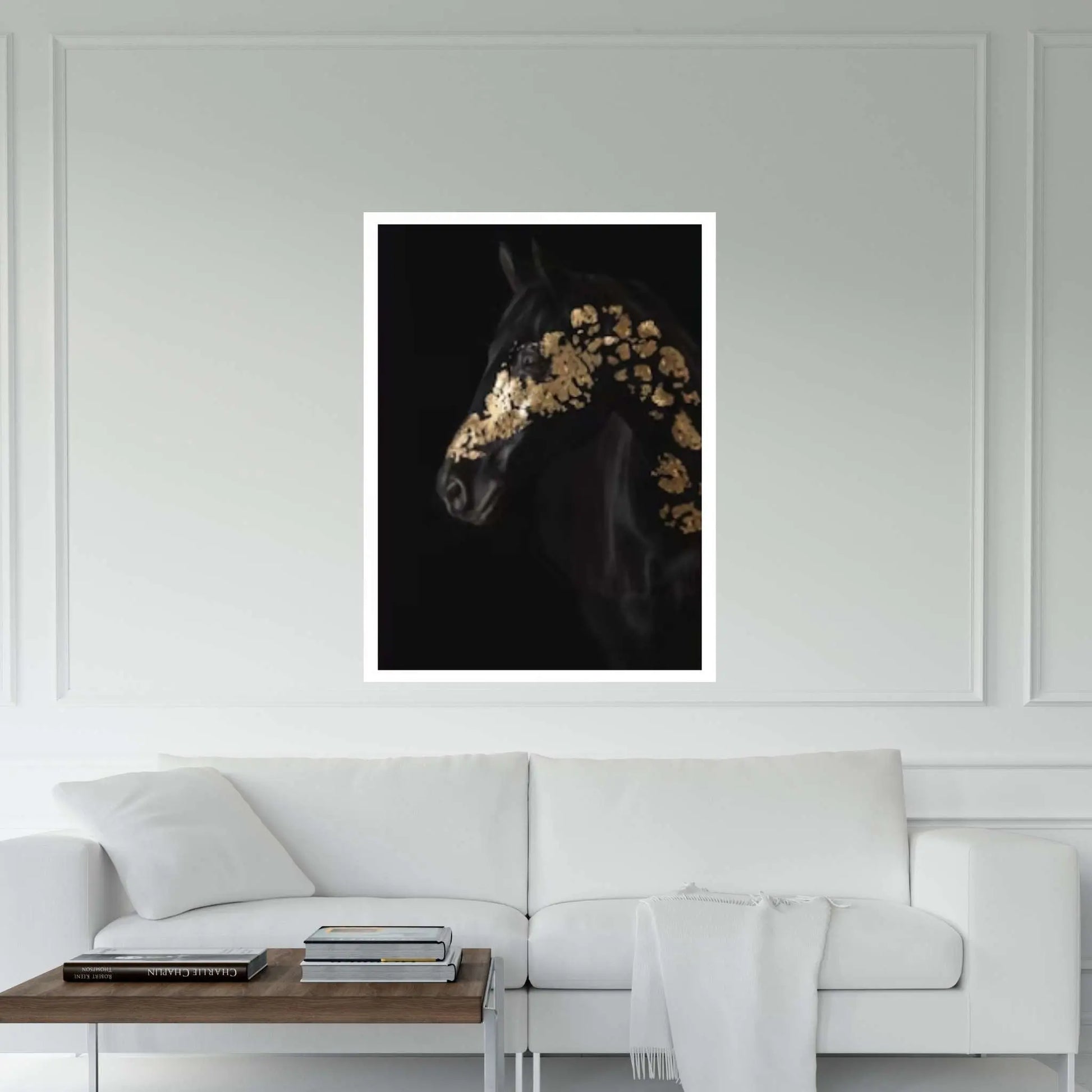 Gold Black Horse Print Poster Canvas Art, Animal Painting Horse Canvas Wall Art - Y Canvas