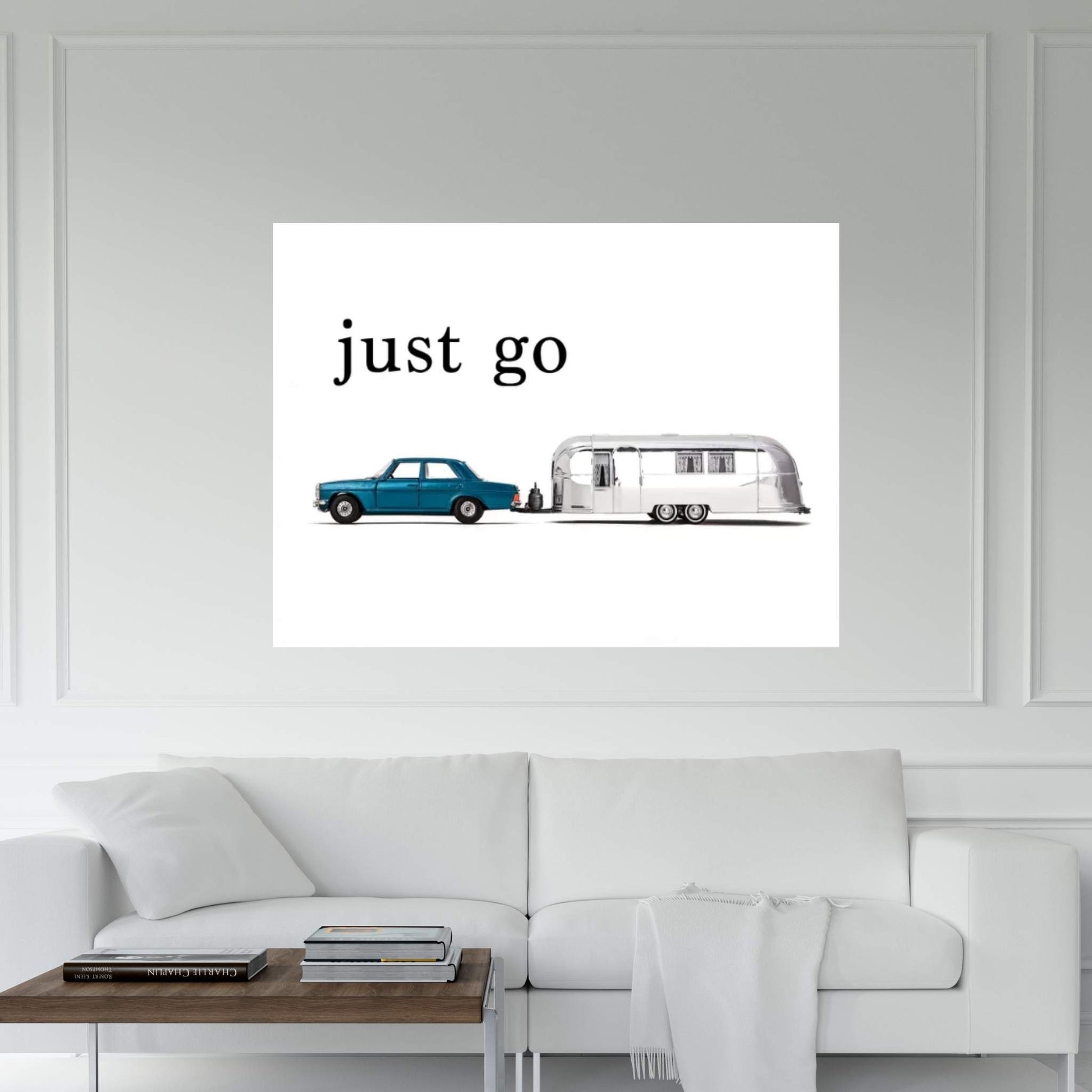 Airstream Car - Just Go Canvas Wall Art - Y Canvas