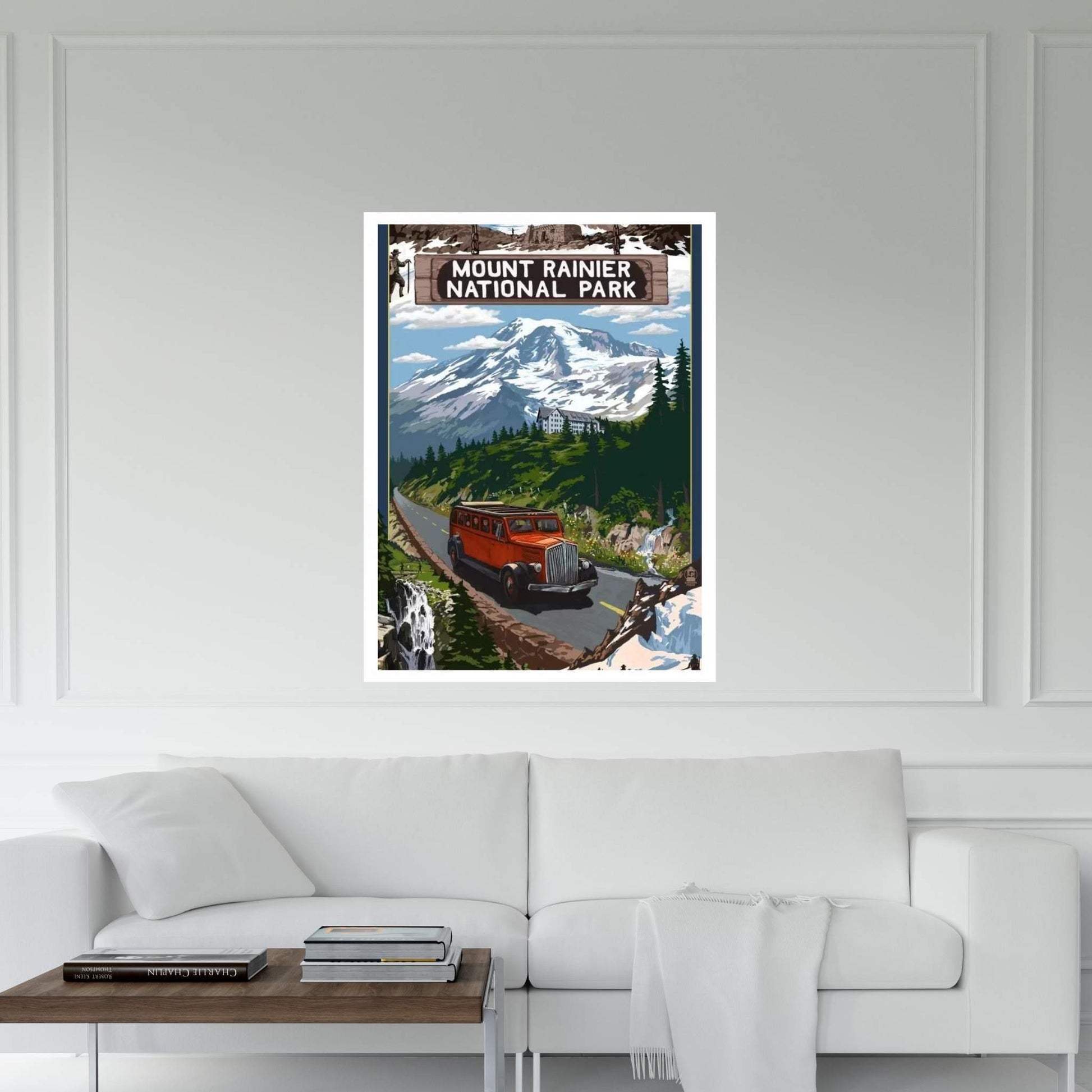 Mount Rainier National Park (Historic Red Bus) Canvas Wall Art - Y Canvas