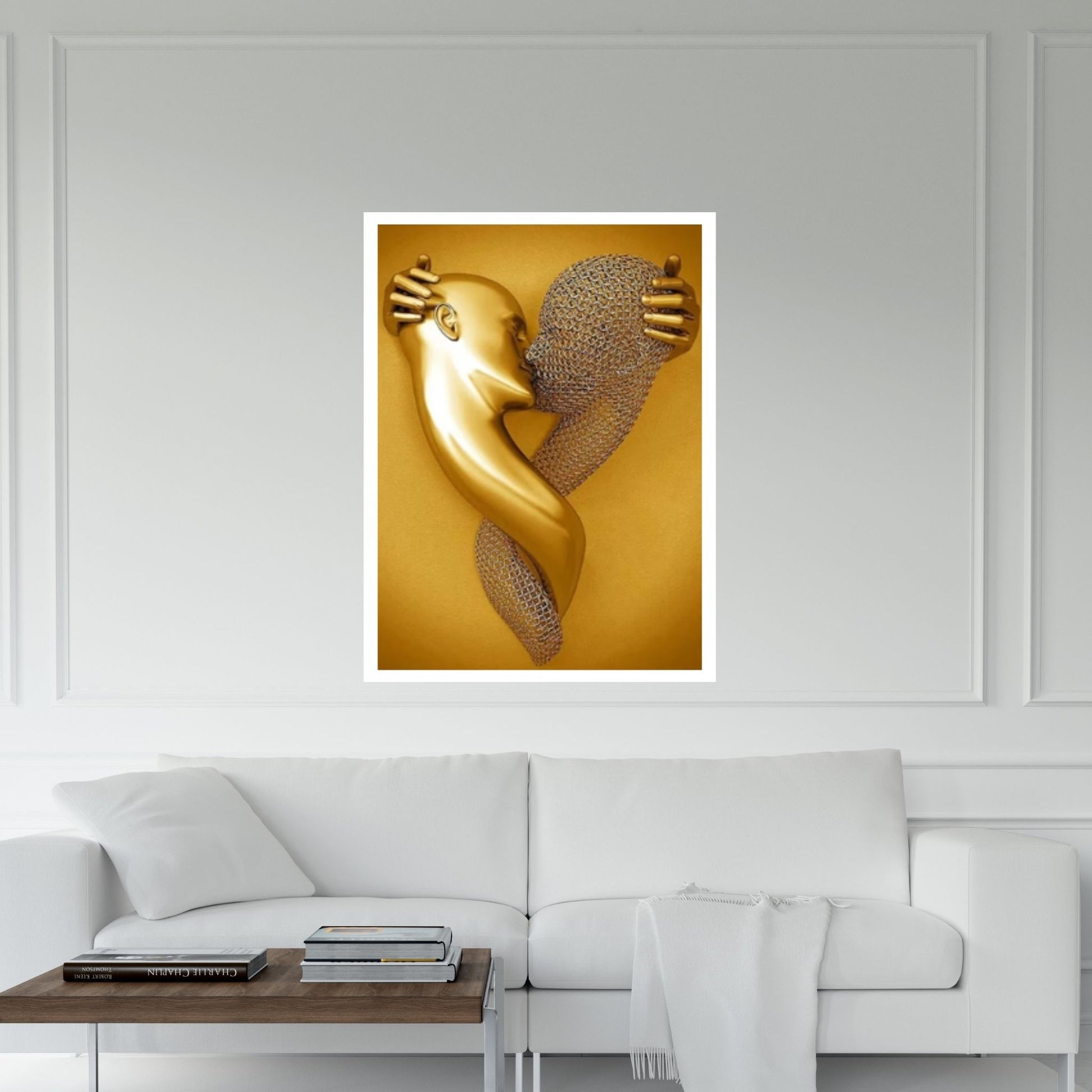 Couple Kissing Canvas Wall Art Gold Modern Stunning Wall Decor, Love heart Wall Art - Y Canvas