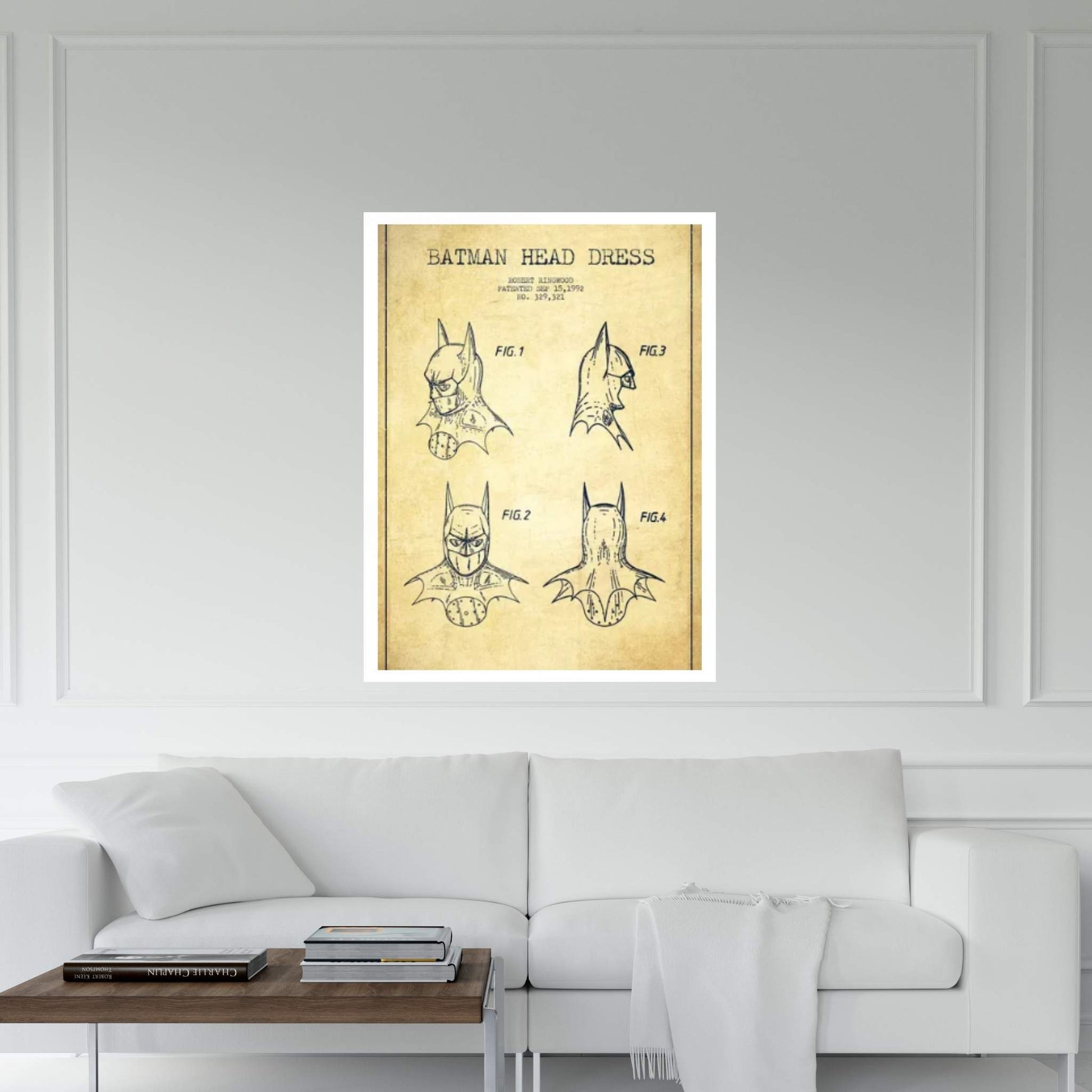 Robert Ringwood Batman Head Dress Patent Sketch (Vintage) Canvas Wall Art - Y Canvas