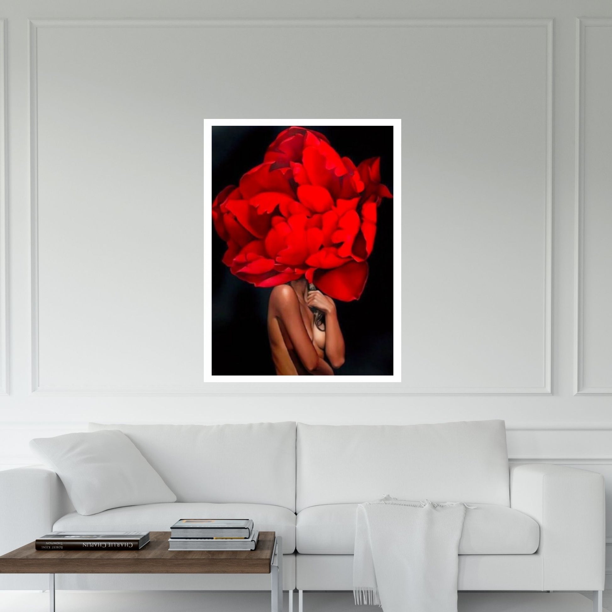 Red Rose Head Woman Canvas Painting - Y Canvas