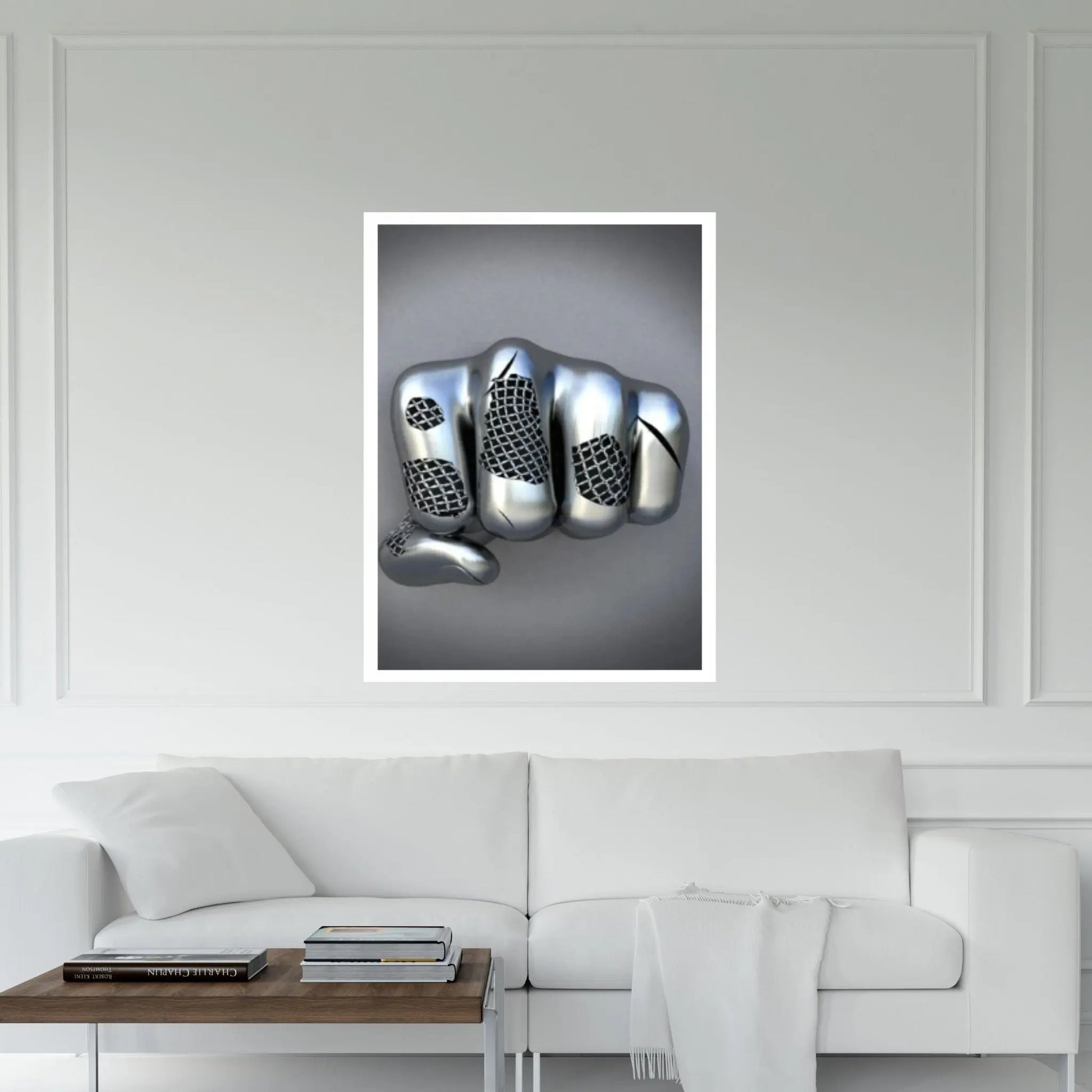 3D Effect Fist Wall Canvas, Metalic Silver Effect Hand Metallic Canvas - Y Canvas