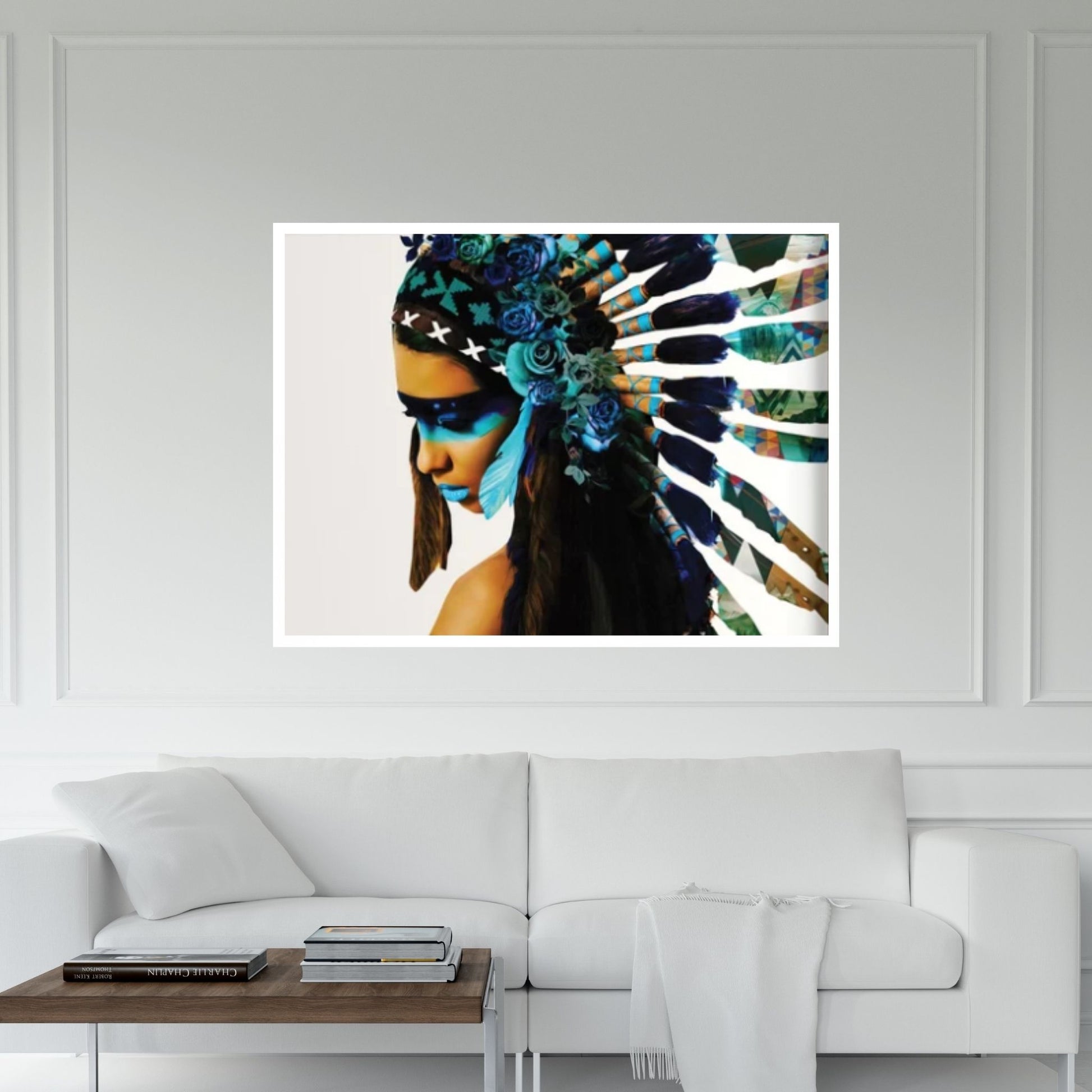 Native American turquoise and white background - Y Canvas