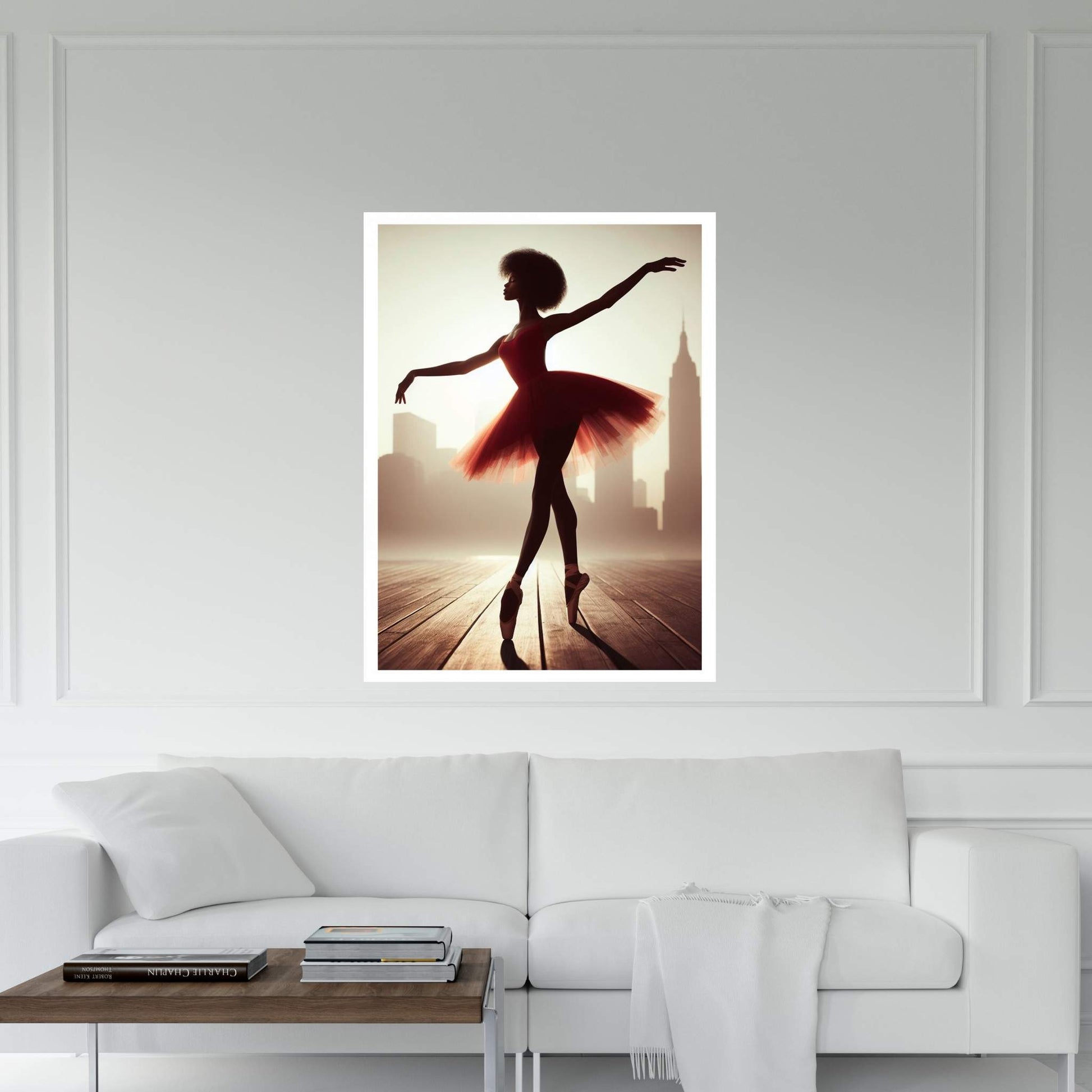 African Black Woman Ballerina in Red Dress Canvas Wall Art Home Decor - Y Canvas