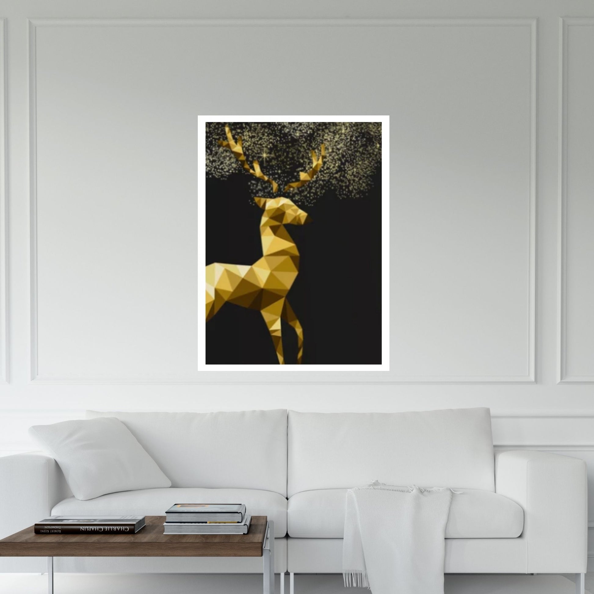 Gold Effect Abstract Deer Oil Painting on Canvas, Original and Stag Canvas Wall Art, Modern Animal Painting - Y Canvas