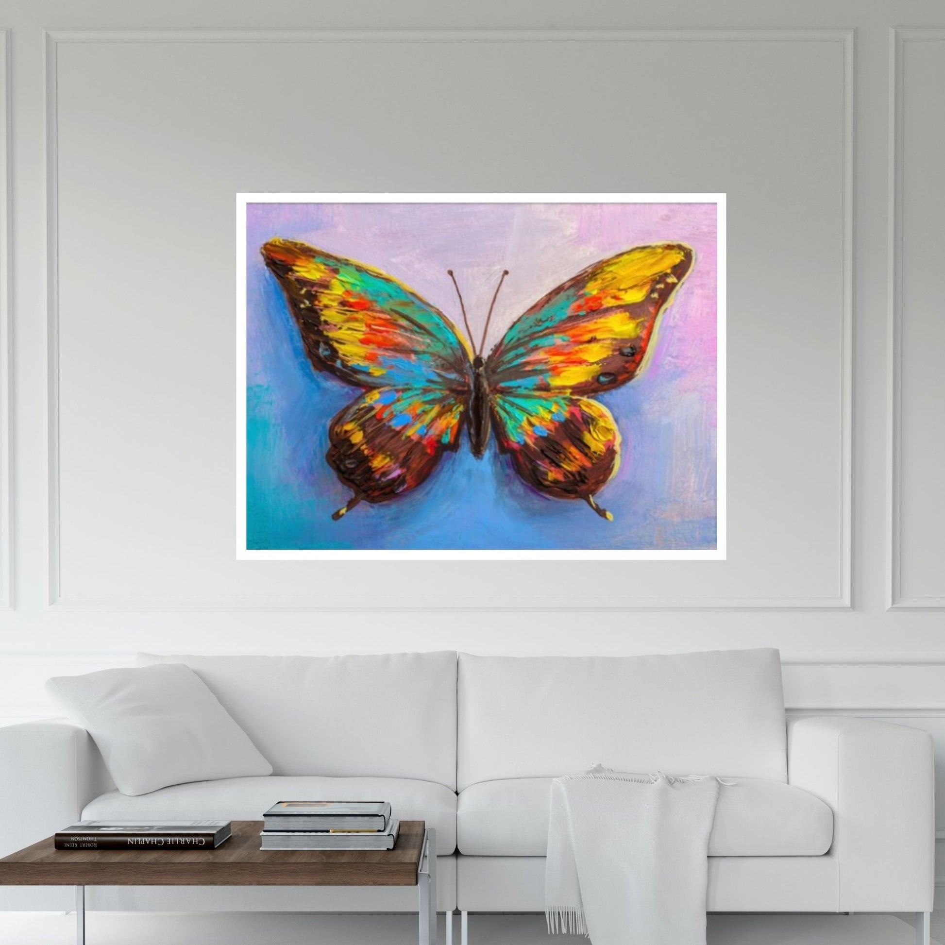 Butterfly Oil Painting On Canvas - Modern Impressionist Colorful Animal Art, Thick Paints Heavy Texture Print - Y Canvas