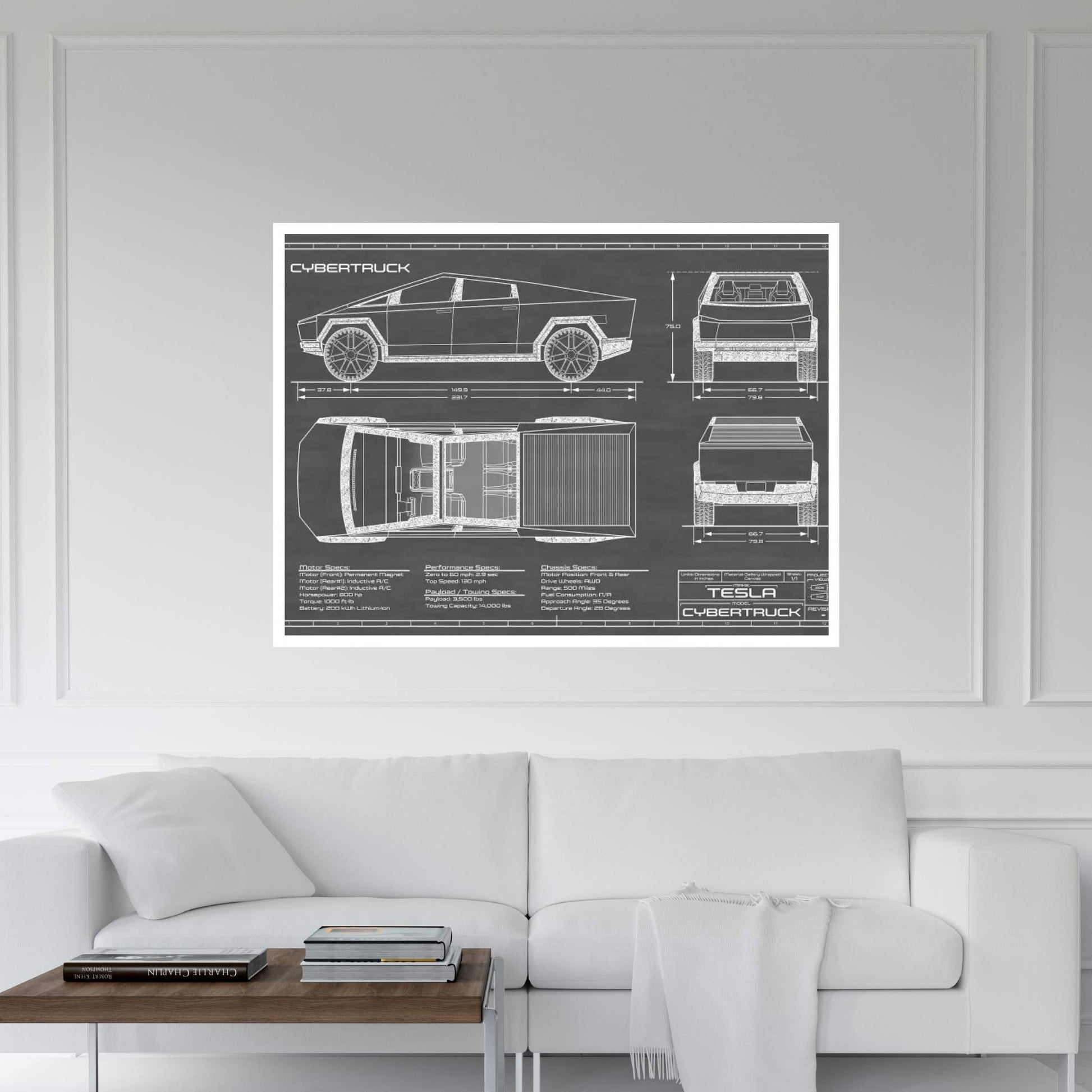 Tesla Cybertruck (2020-2022) Black Canvas Wall Art - Y Canvas