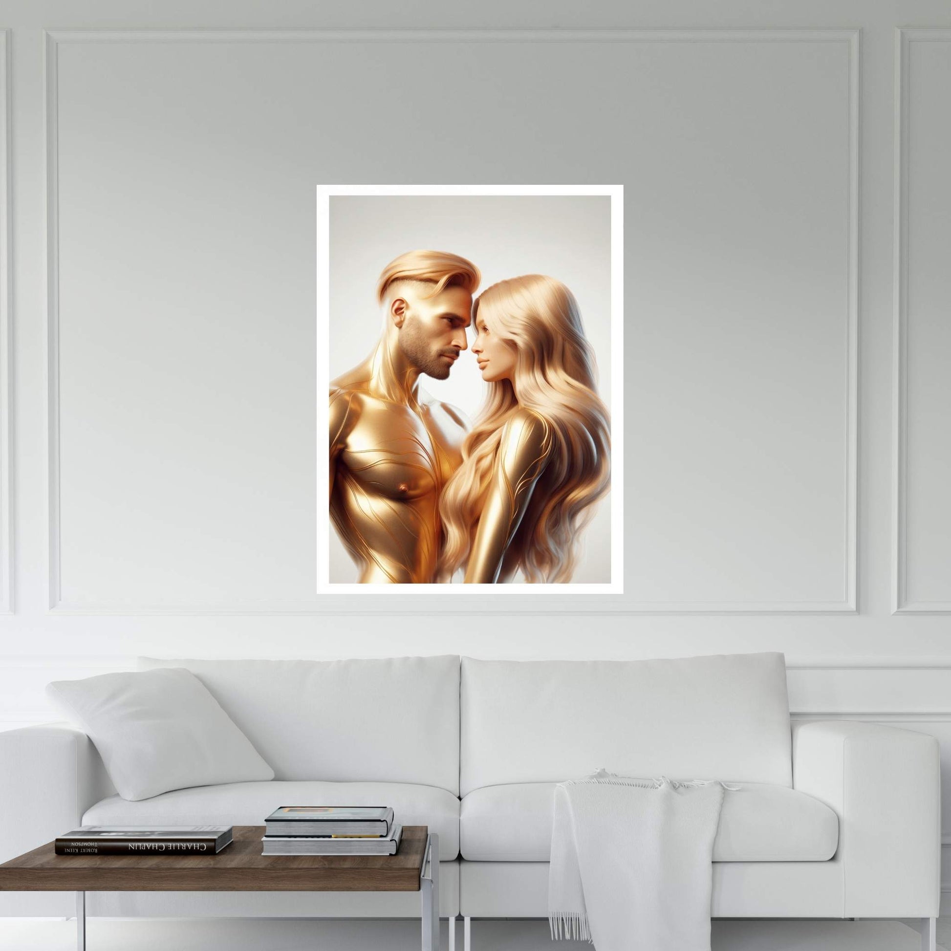 Metalic Gold Love Couple Canvas Wall Art - Y Canvas