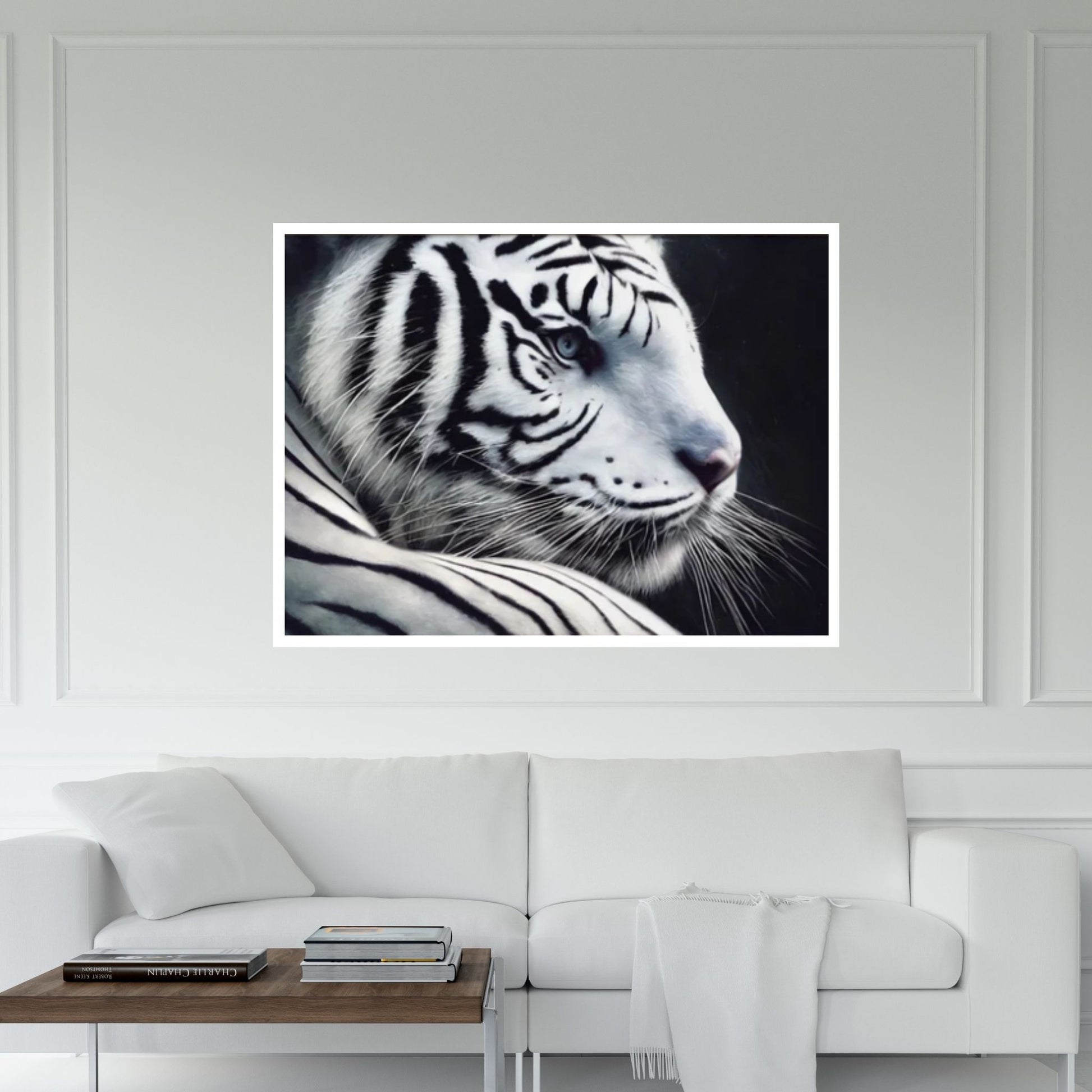 Abstract Anime Animal Tiger White Black Wall Art, Animal Modeling Wall Art Canvas - Y Canvas