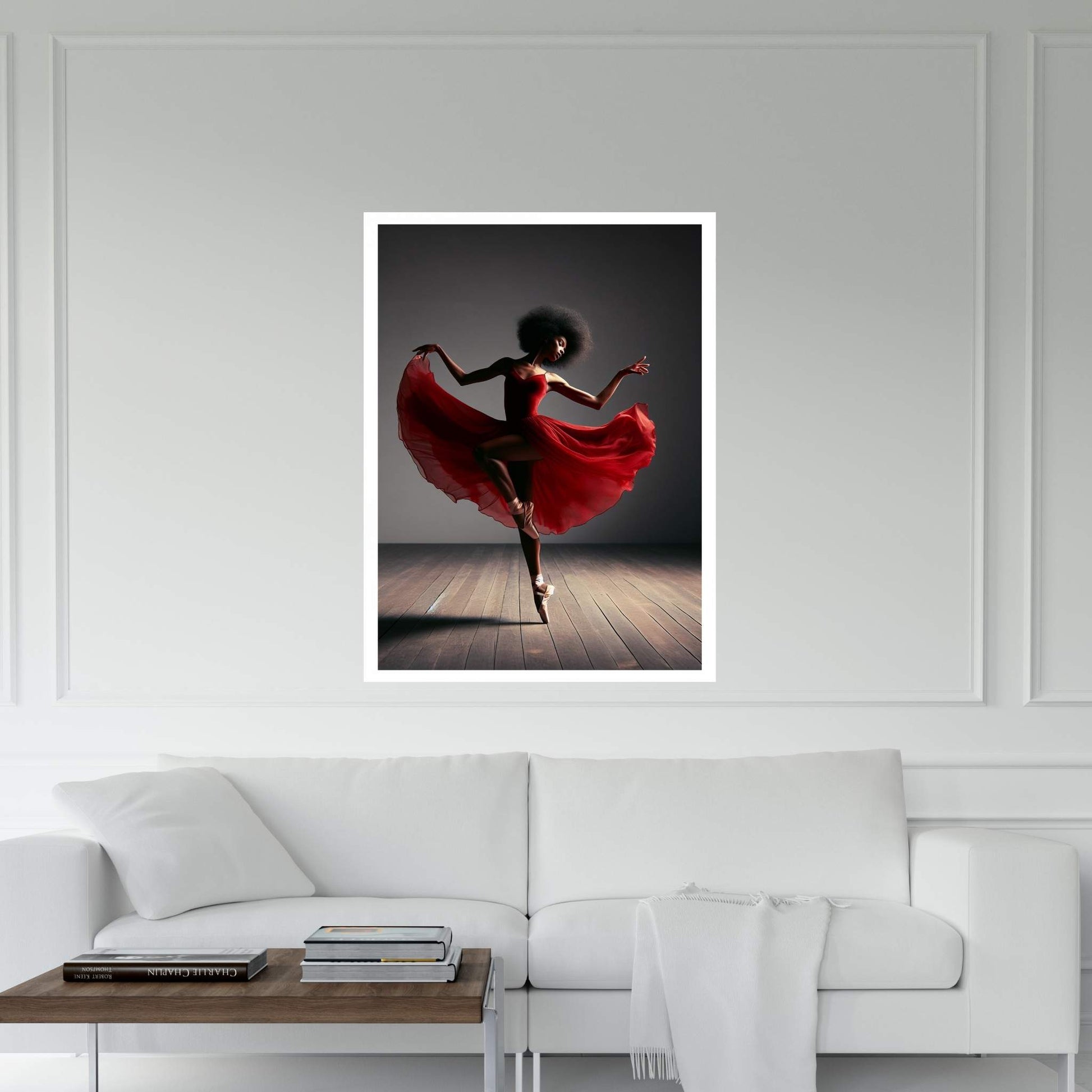 African Black Woman Ballerina in Red Dress Canvas Wall Art Home Decor - Y Canvas