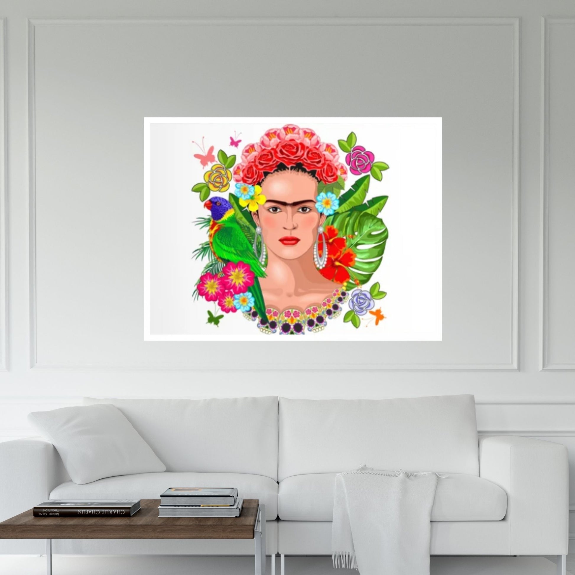 Frida Kahlo Art Canvas Wall Art, Holding a Cup of Tea & Cigarette Decoration - Y Canvas