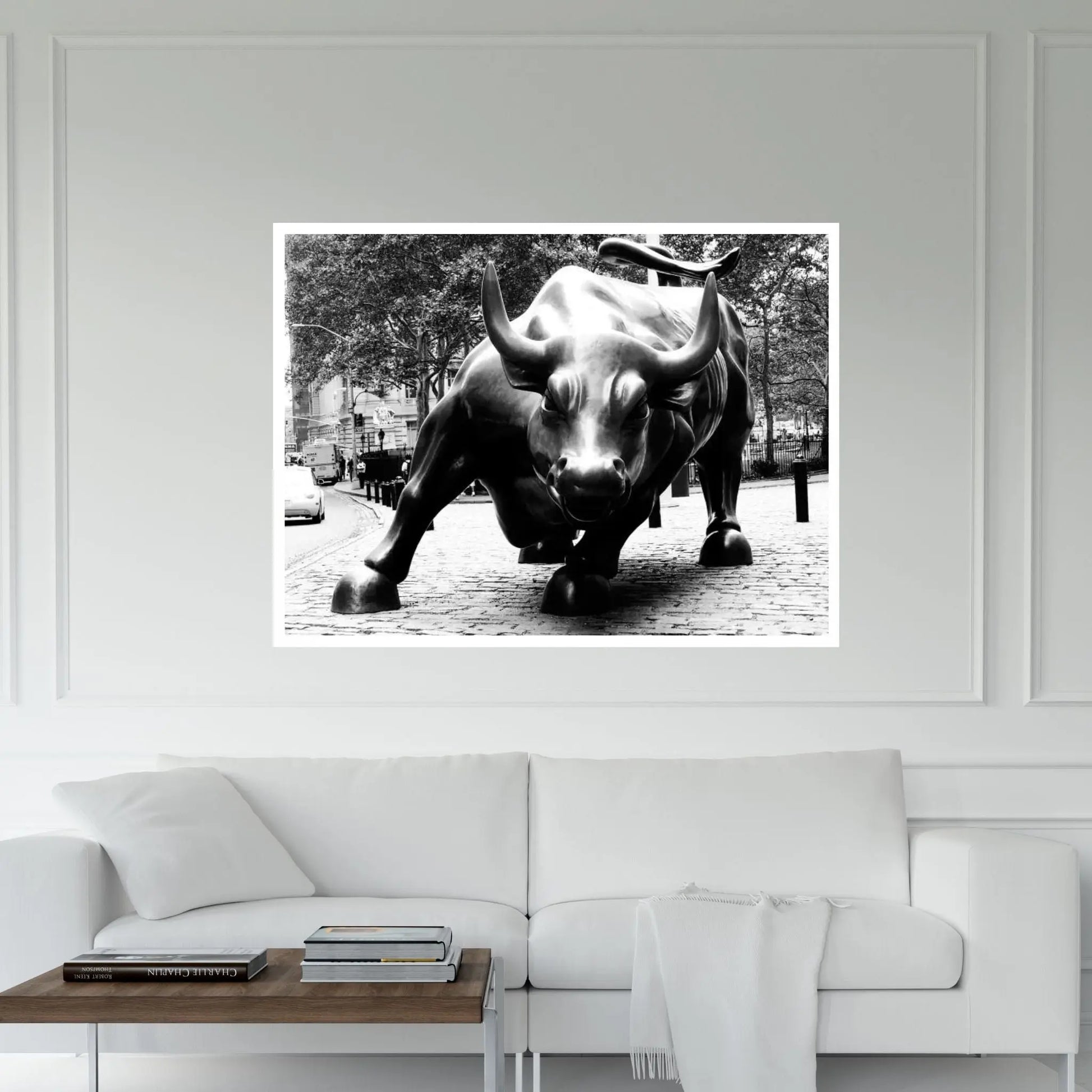 Wall Street Bull Black & White Canvas Wall Art - Y Canvas