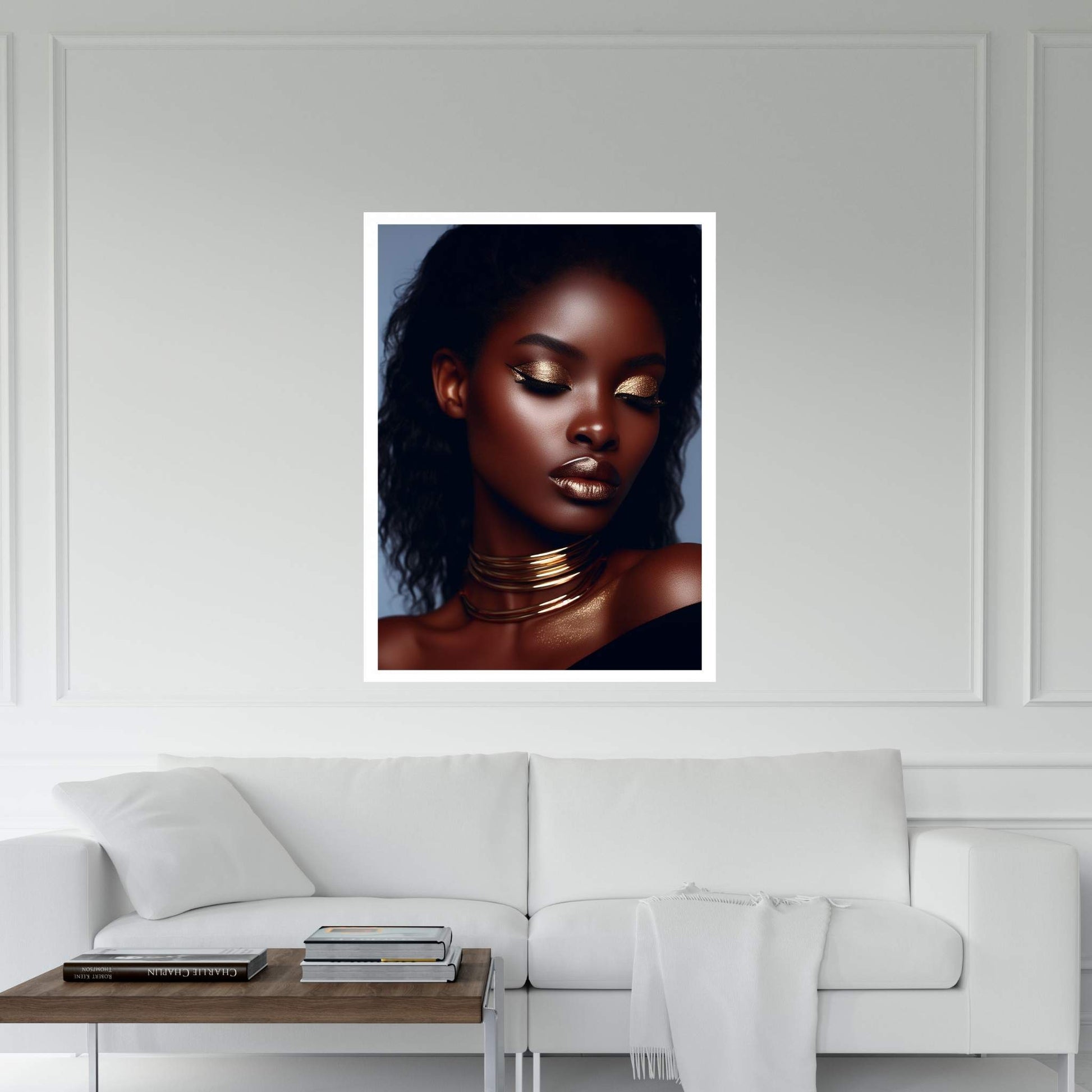 African Black Woman Gold Make-up Canvas Portrait Canvas Wall Art - Y Canvas