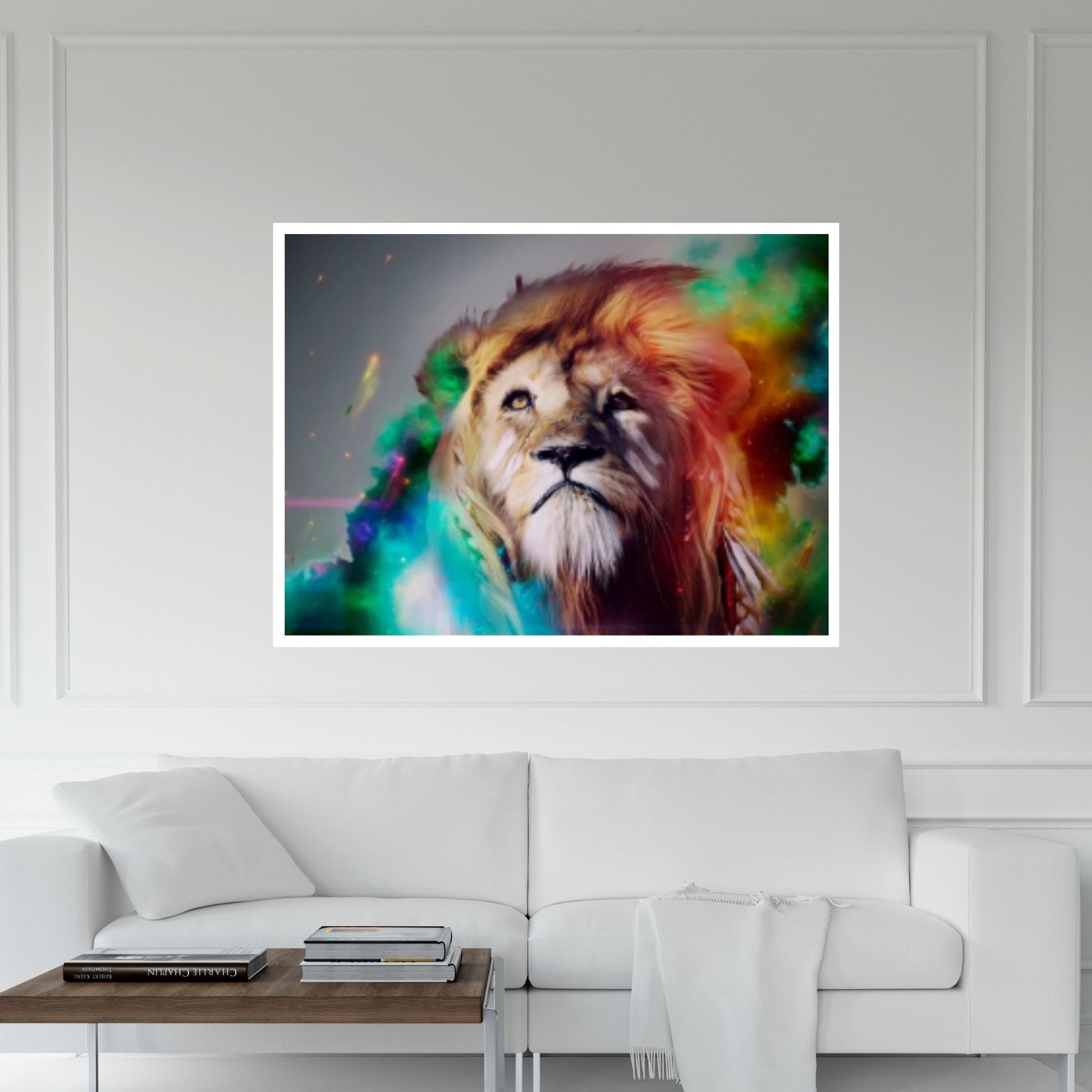 African Lion Canvas Wall Art, Colorful lion Canvas Print - Y Canvas