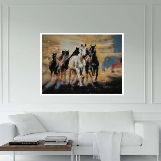 Large Running Horses Canvas Wall Art Print, Horse Poster Large Wall Art, Modern Trendy Wall Art Decor - Y Canvas