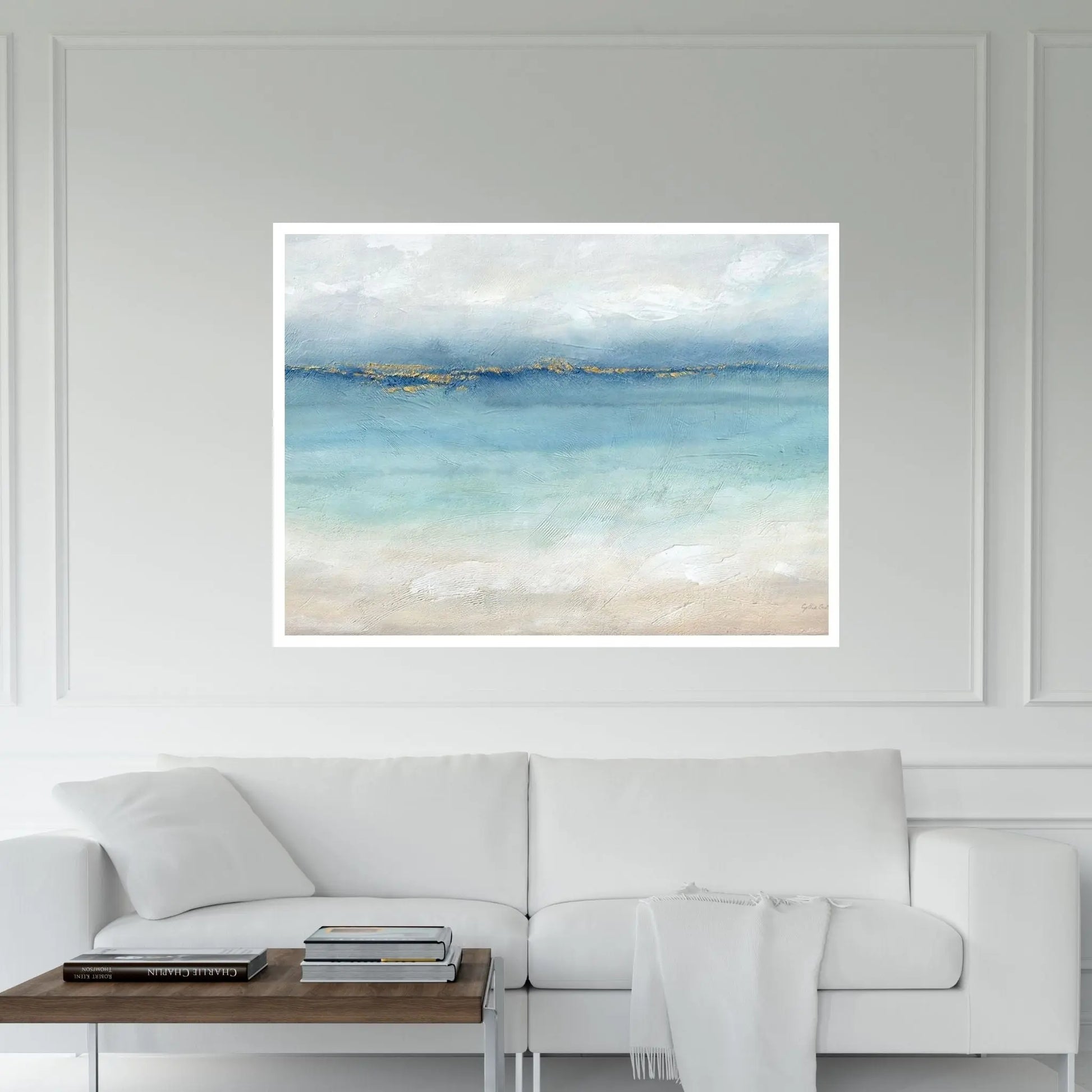 Serene Sea Grey Gold Landscape Canvas Wall Art - Y Canvas