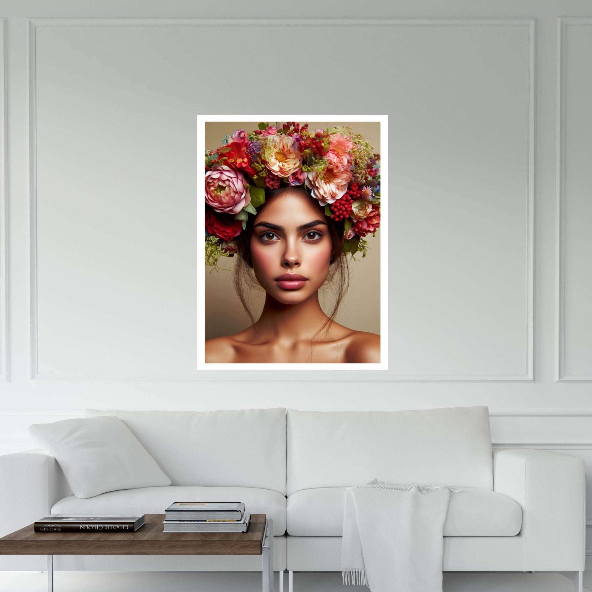 Woman Portrait Flower Head Canvas Wall Art - Y Canvas