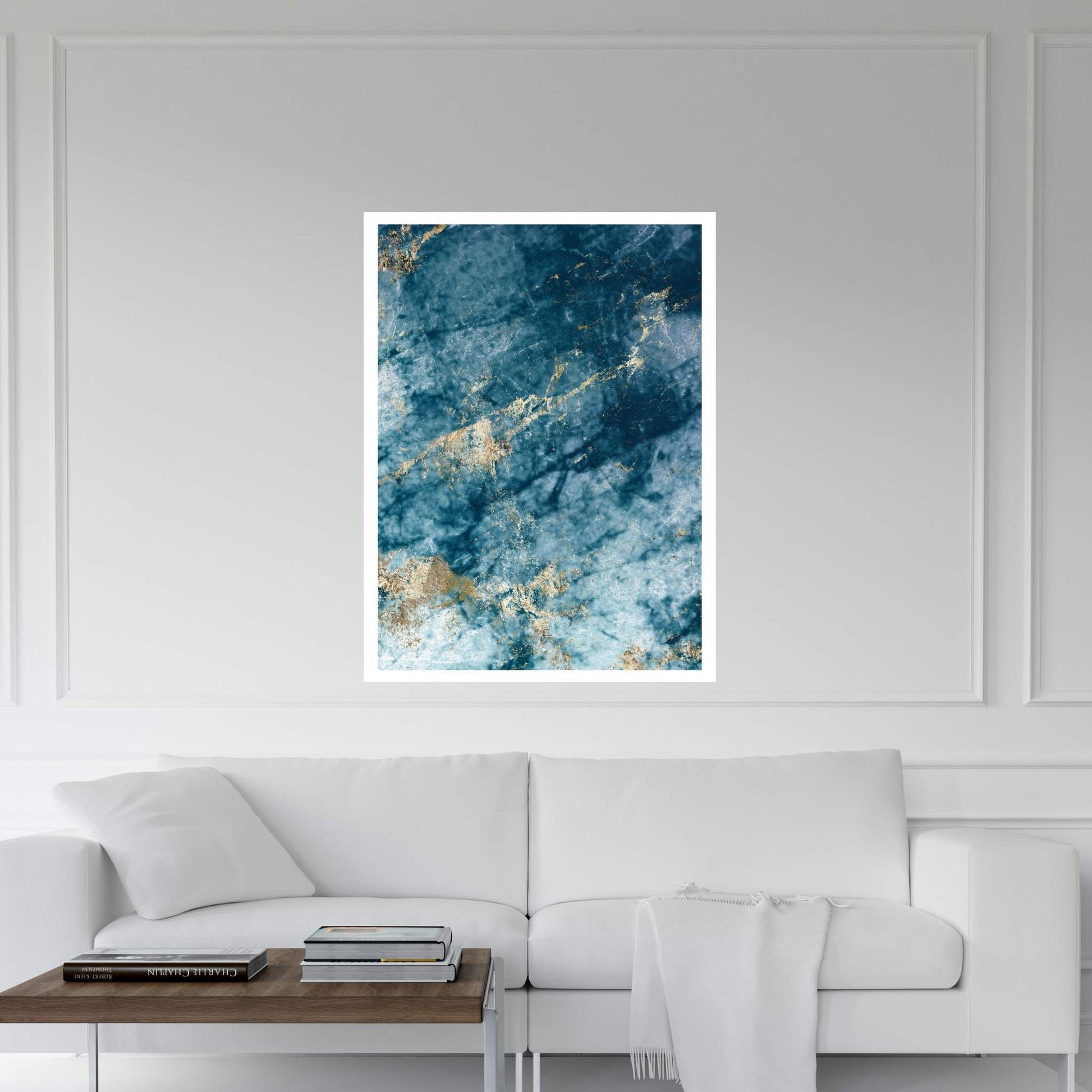 Abstract Blue White Gold Marble Canvas Wall Art Home Decor - Y Canvas