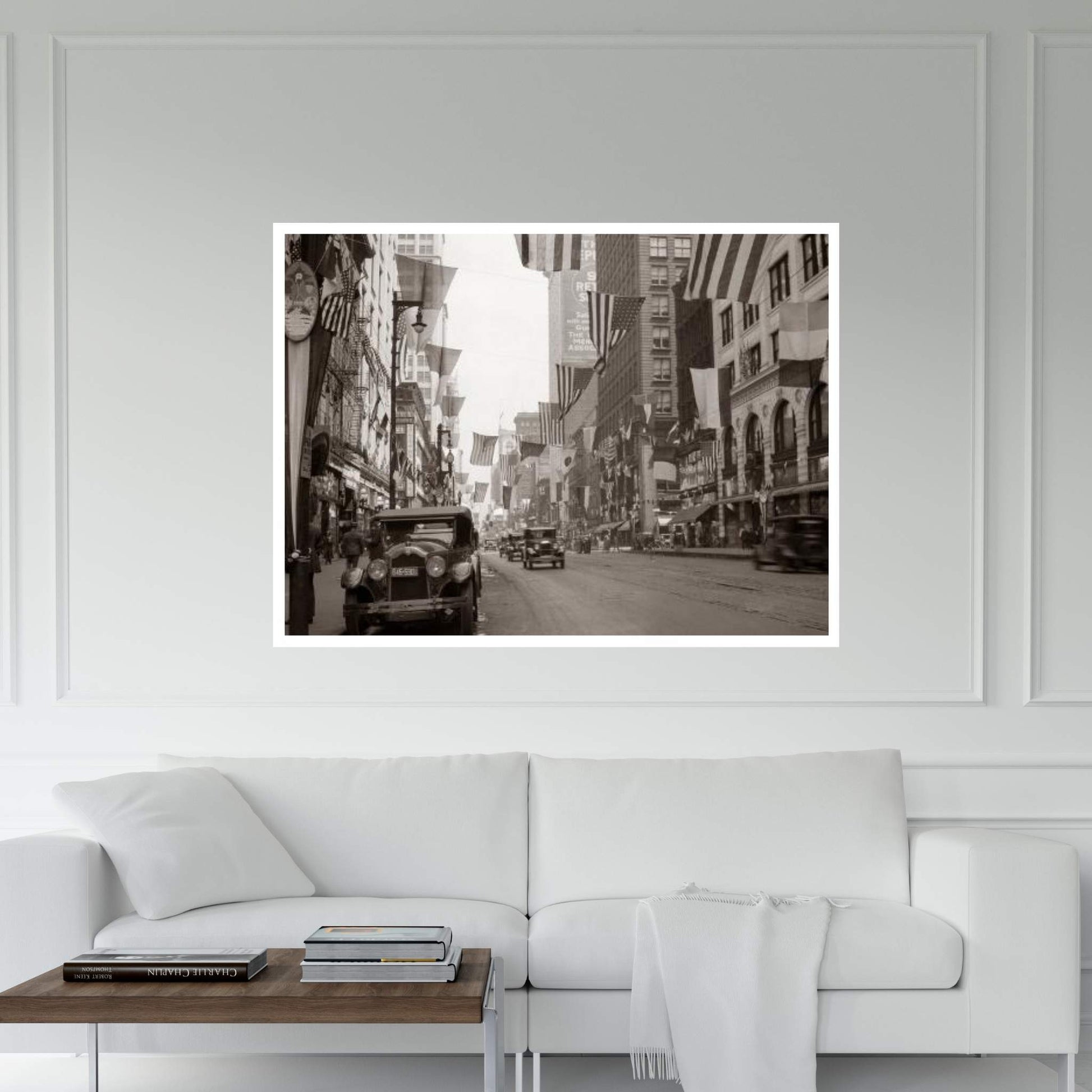 1926 Downtown Chicago State Street With American And Other National Flags Canvas Wall Art - Y Canvas