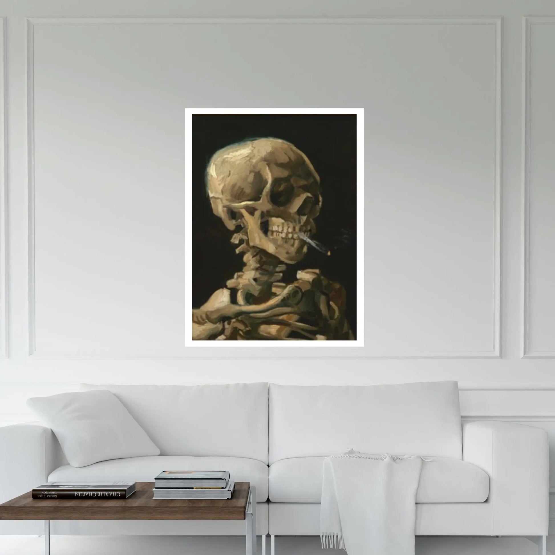 Vincent van Gogh : Skull of a Skeleton with Burning Cigarette Canvas Wall Art Print Poster - Y Canvas