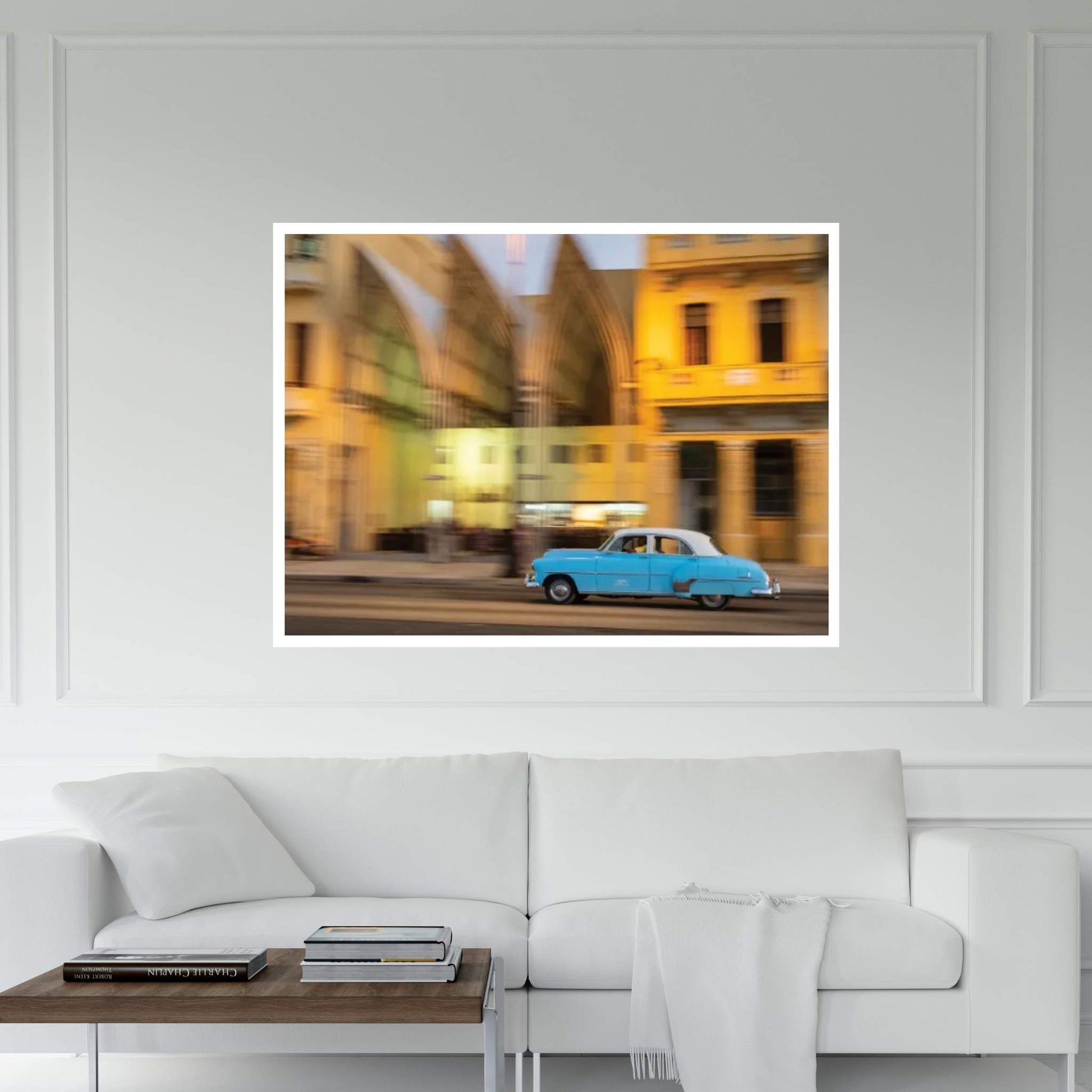 Cuba, Havana, classic car in motion at dusk on Malecon Canvas Wall Art - Y Canvas