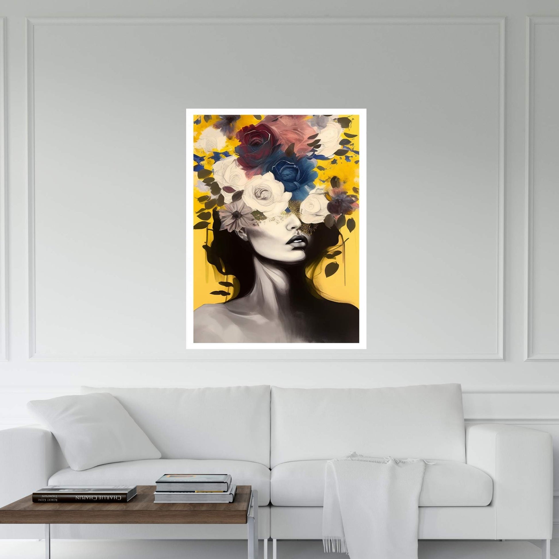 Woman Portrait Flower Head Canvas Wall Art - Y Canvas