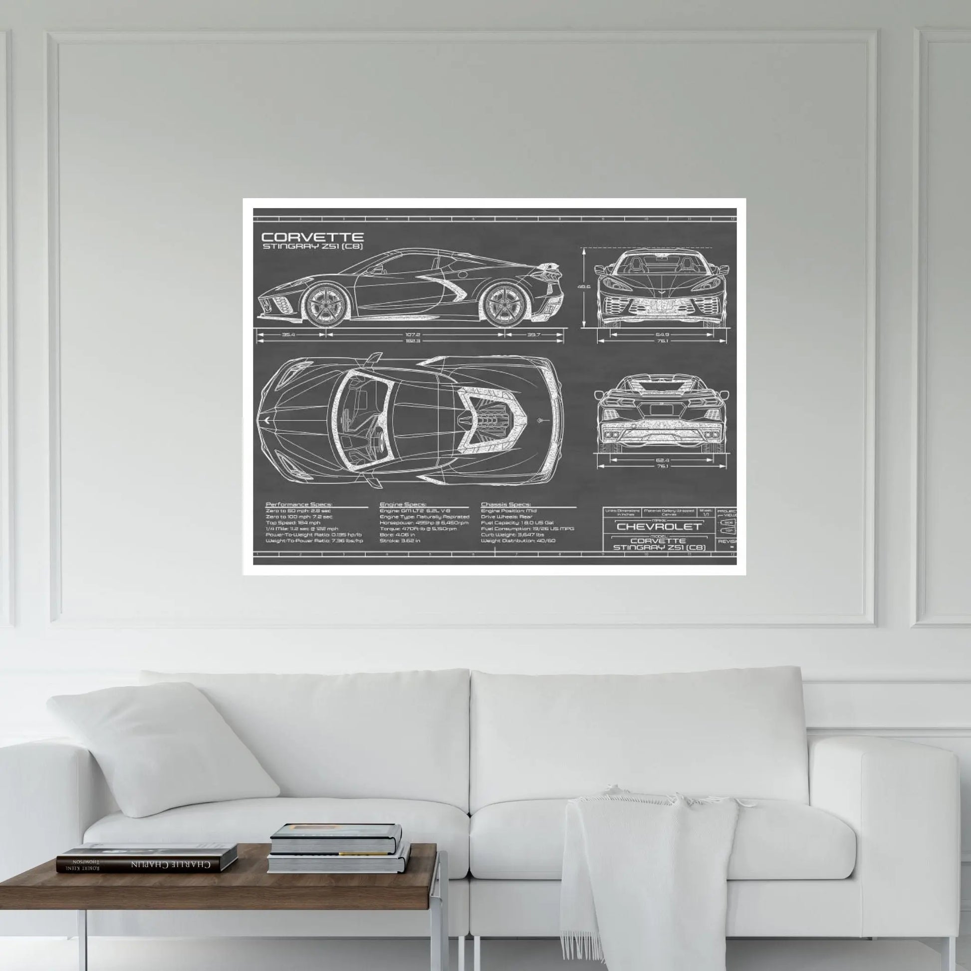 Corvette (C8) Stingray Black Canvas Wall Art - Y Canvas