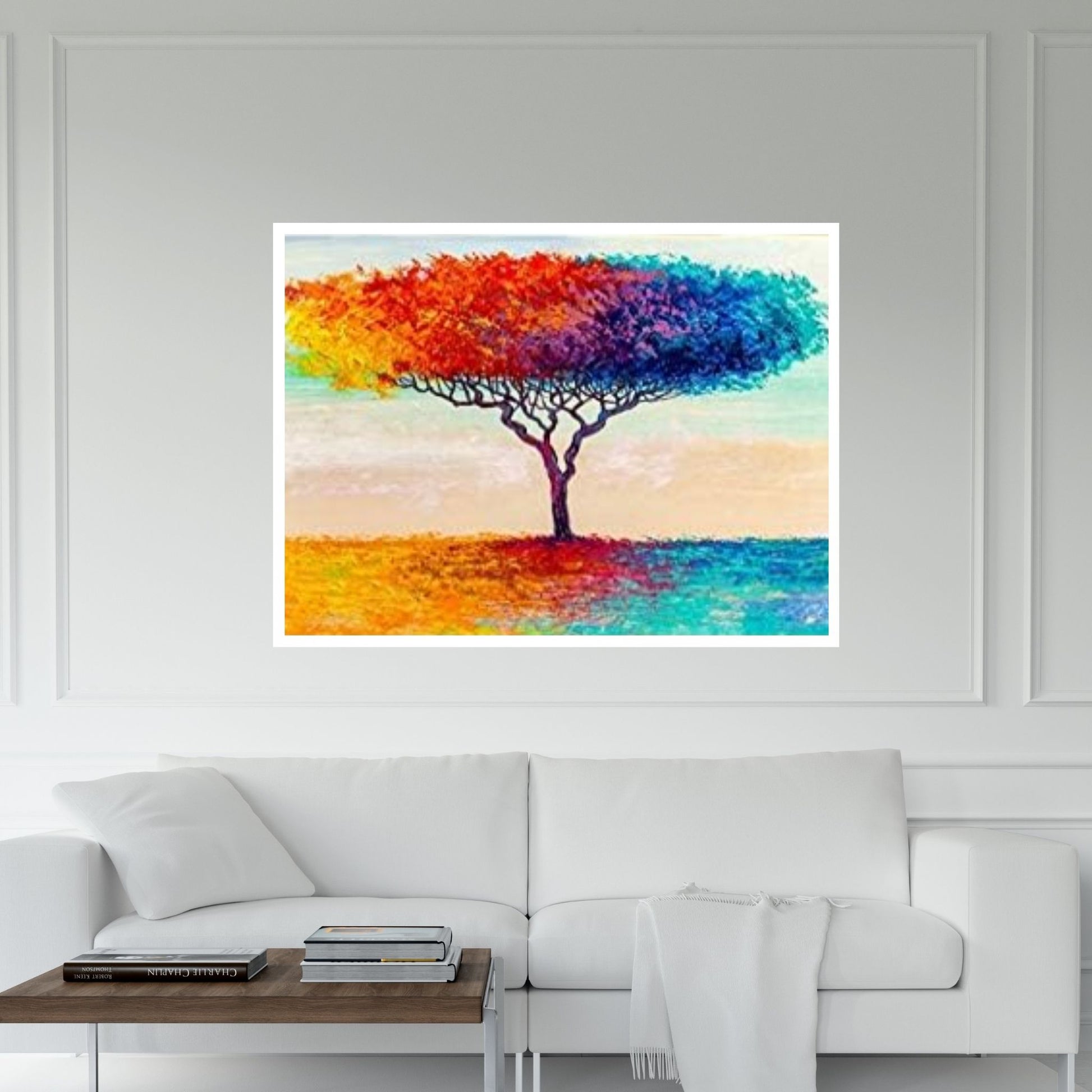 Colorful Tree Oil Painting On Canvas, Red & Blue Tree Wall Art, Custom Canvas Wall Art, Textured Wall Art - Y Canvas