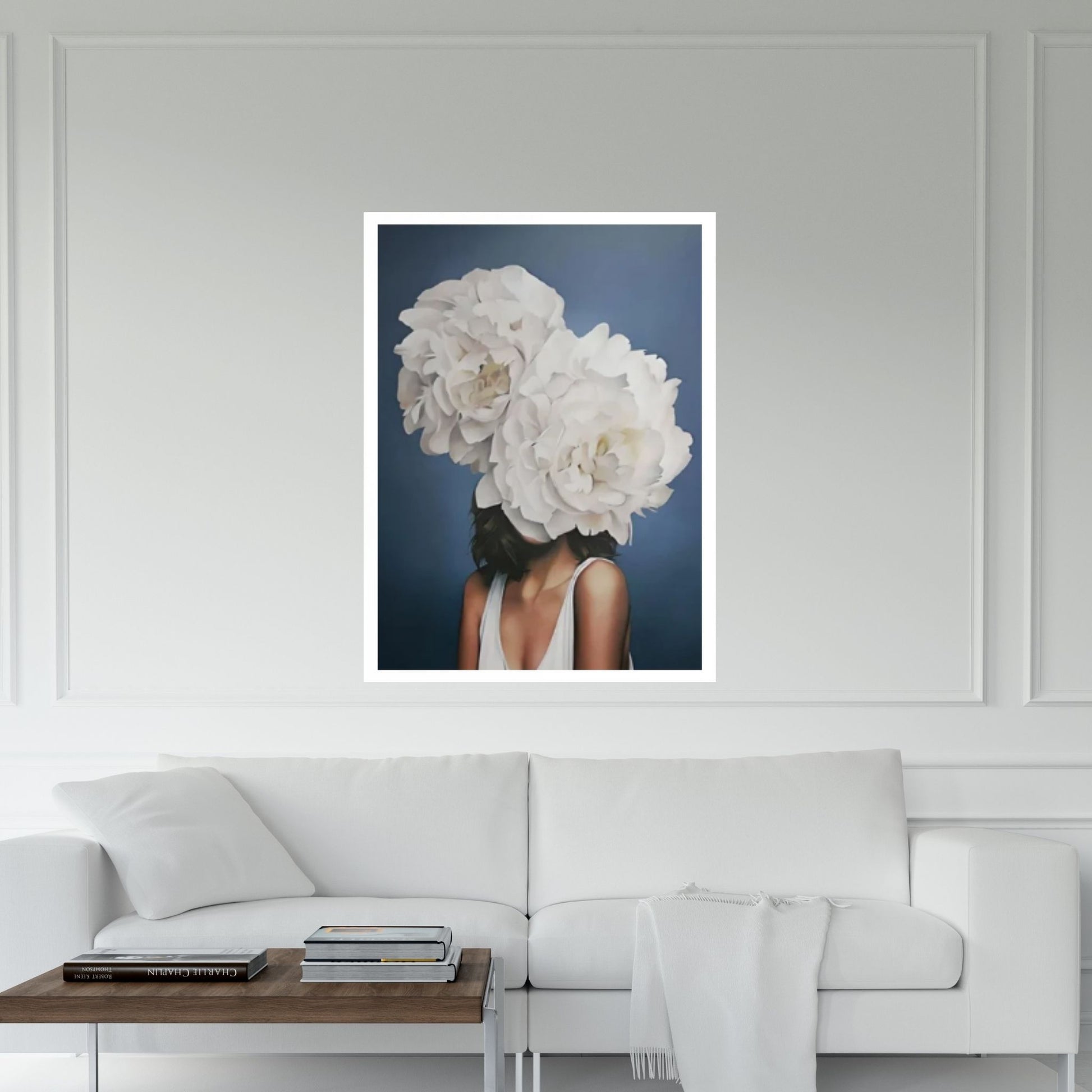 Floral Female Head Canvas Art, White Rose Wall Art, Roses and Woman, Floral Head Woman Art - Y Canvas