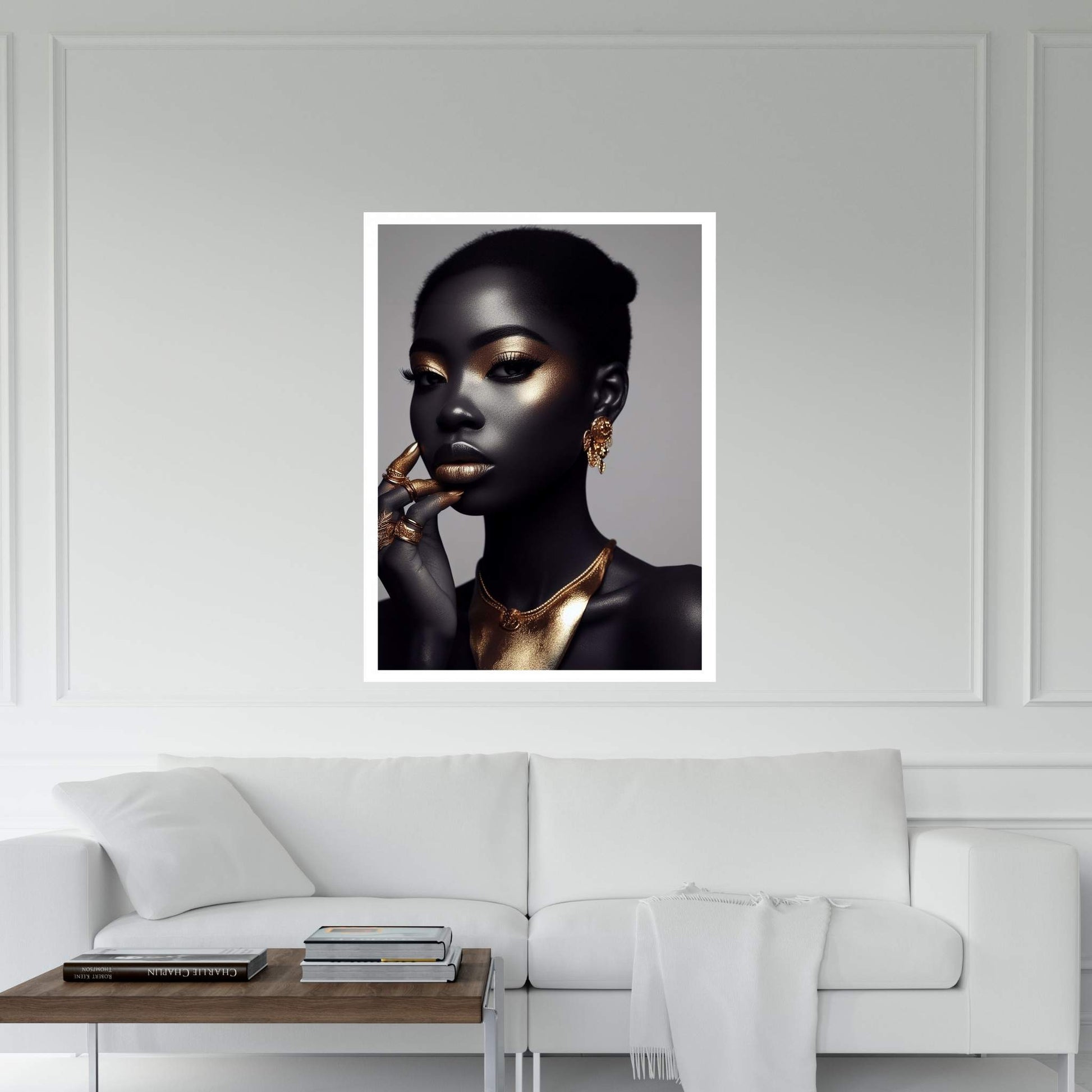 African Black Woman Gold Make-up Canvas Portrait Canvas Wall Art - Y Canvas