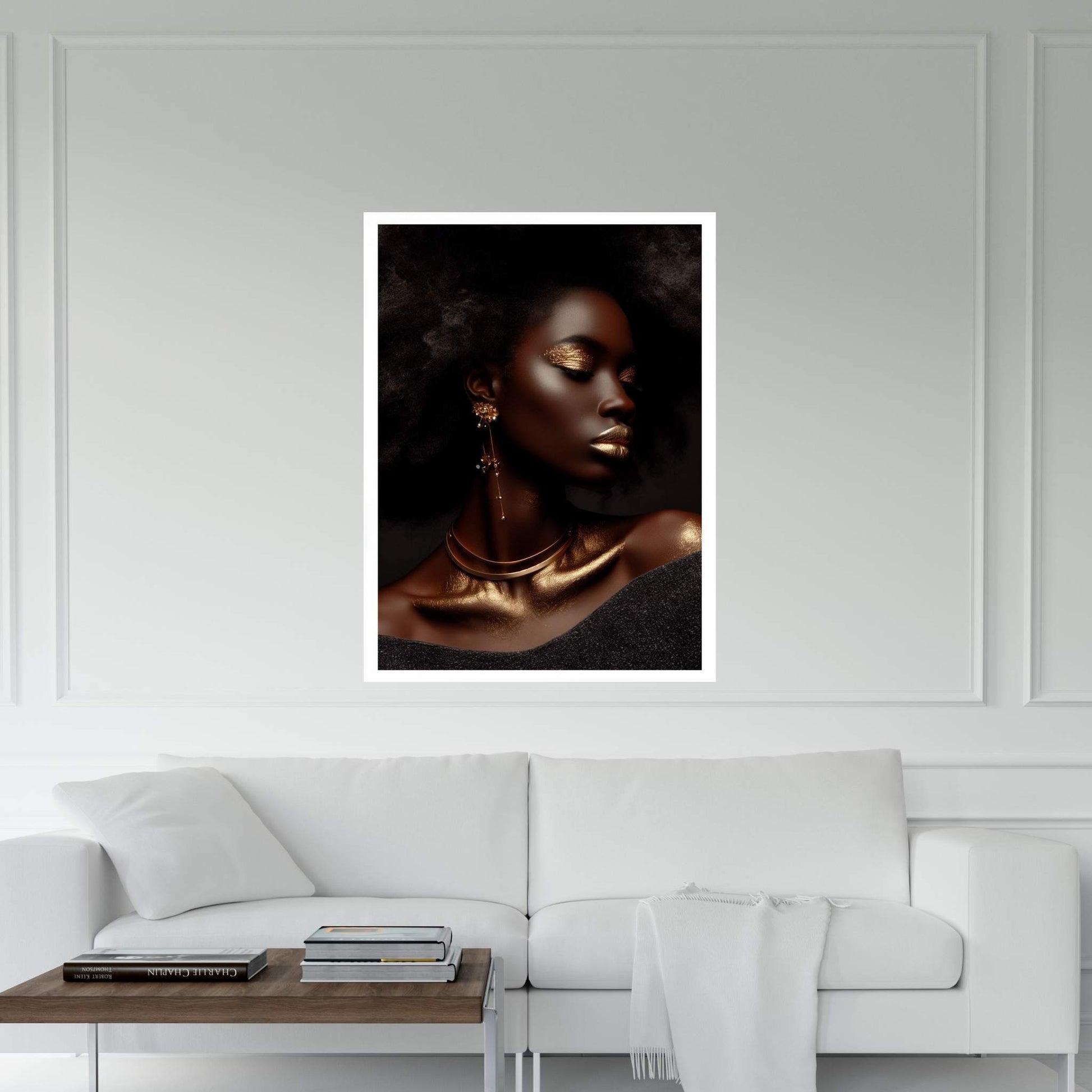 African Black Woman Gold Make-up Canvas Portrait Canvas Wall Art - Y Canvas