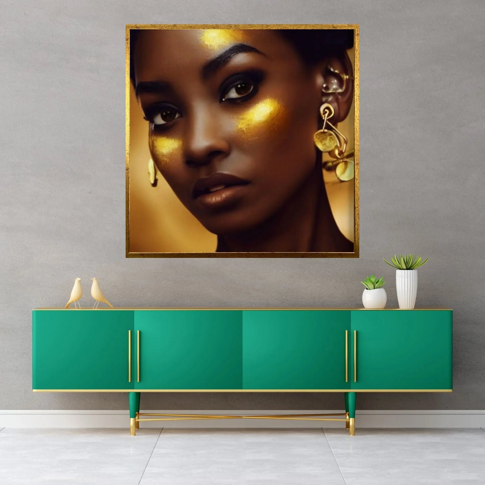 African Afro Canvas, African Woman Canvas, Gold Lip Art, Ethnic Artwork, Black Woman Printed, African Gold Lip Printed - Y Canvas