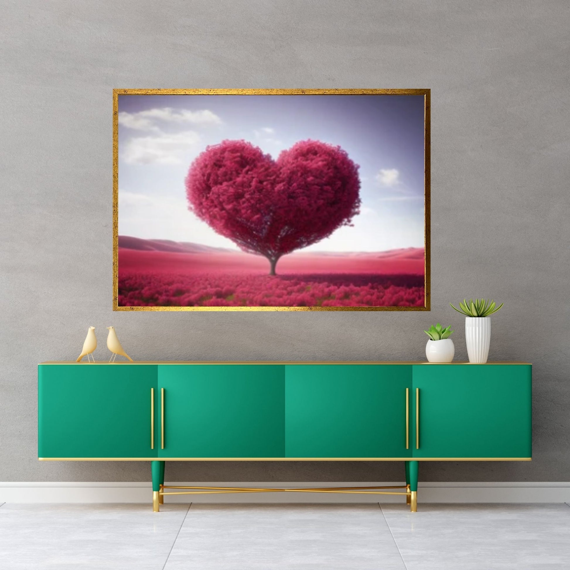 Heart Tree Canvas Wall Art Red Heart Shaped Tree - Landscape Wall Canvas Art - Y Canvas