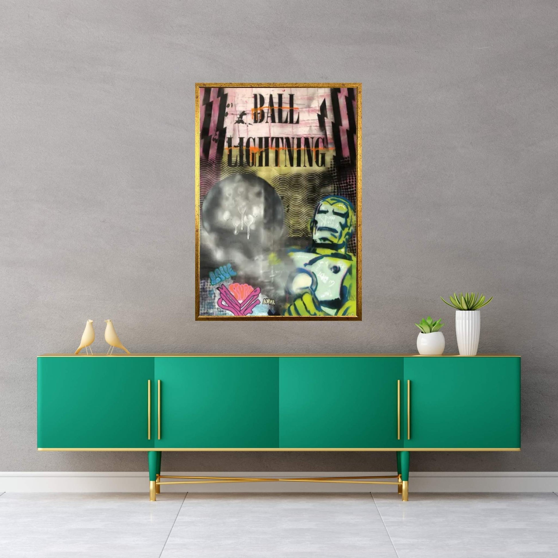 Comics Ball Lightning Ironman Graffiti Throwup Canvas Wall Art - Y Canvas